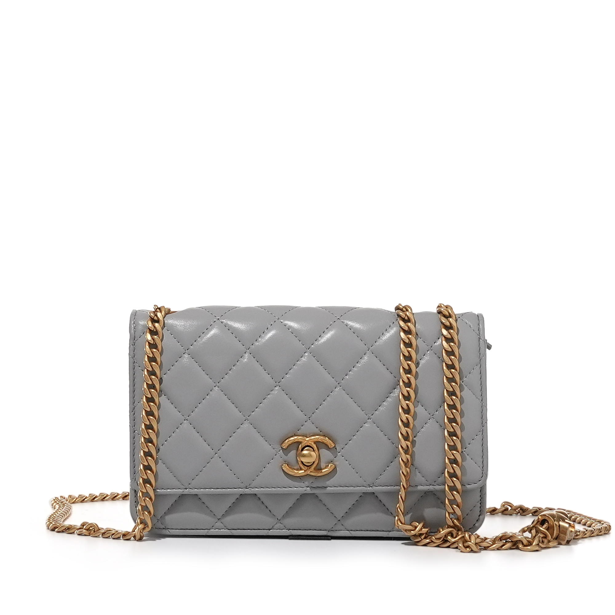 Chanel Grey Quilted Lambskin Wallet On Chain Gold Hardware  display picture 1