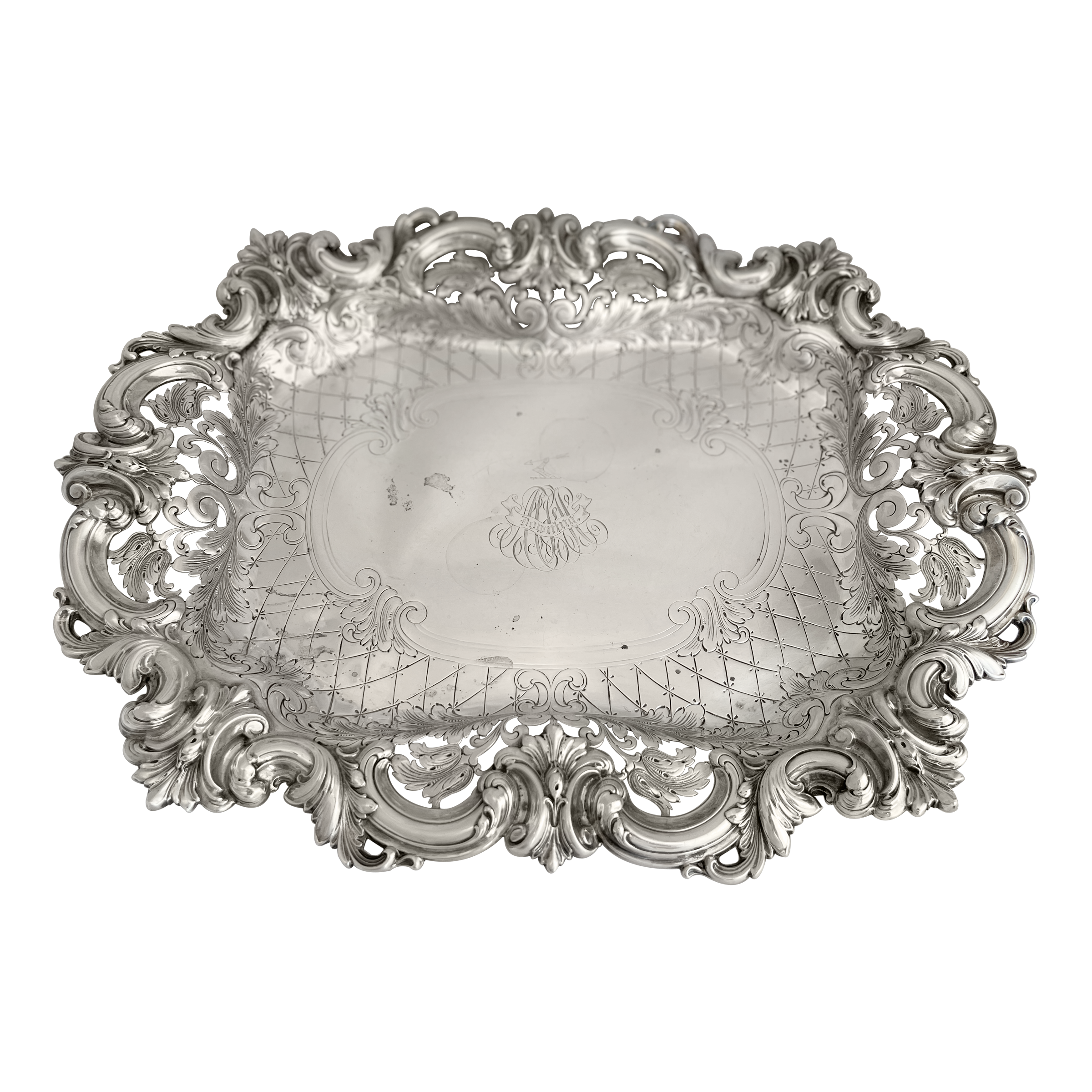 American Repoussé and Engraved Rectilinear Silver Tray