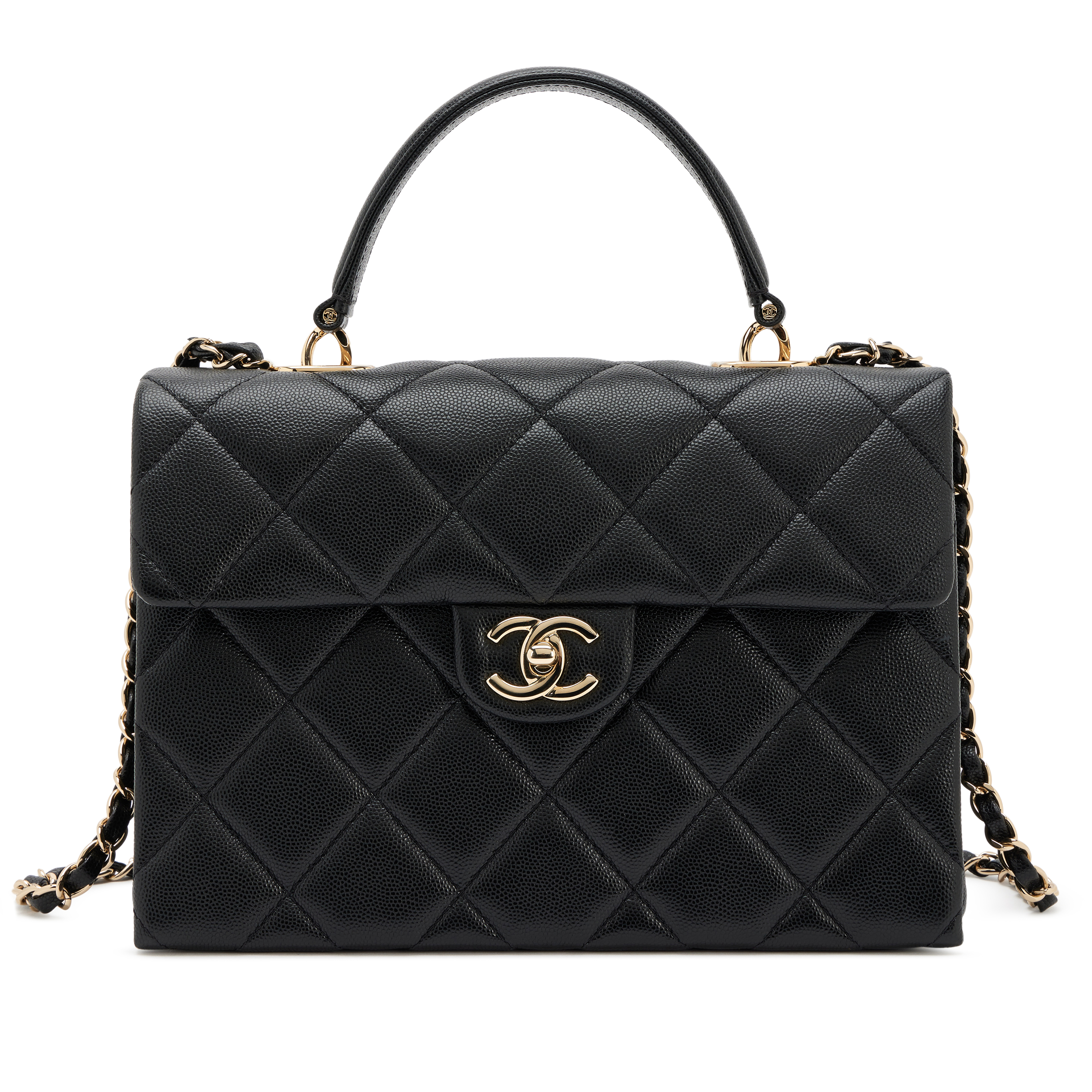 Black Quilted Caviar Medium Square Retro Twist Top Handle Flap Bag Pale  Champagne Hardware, 2024