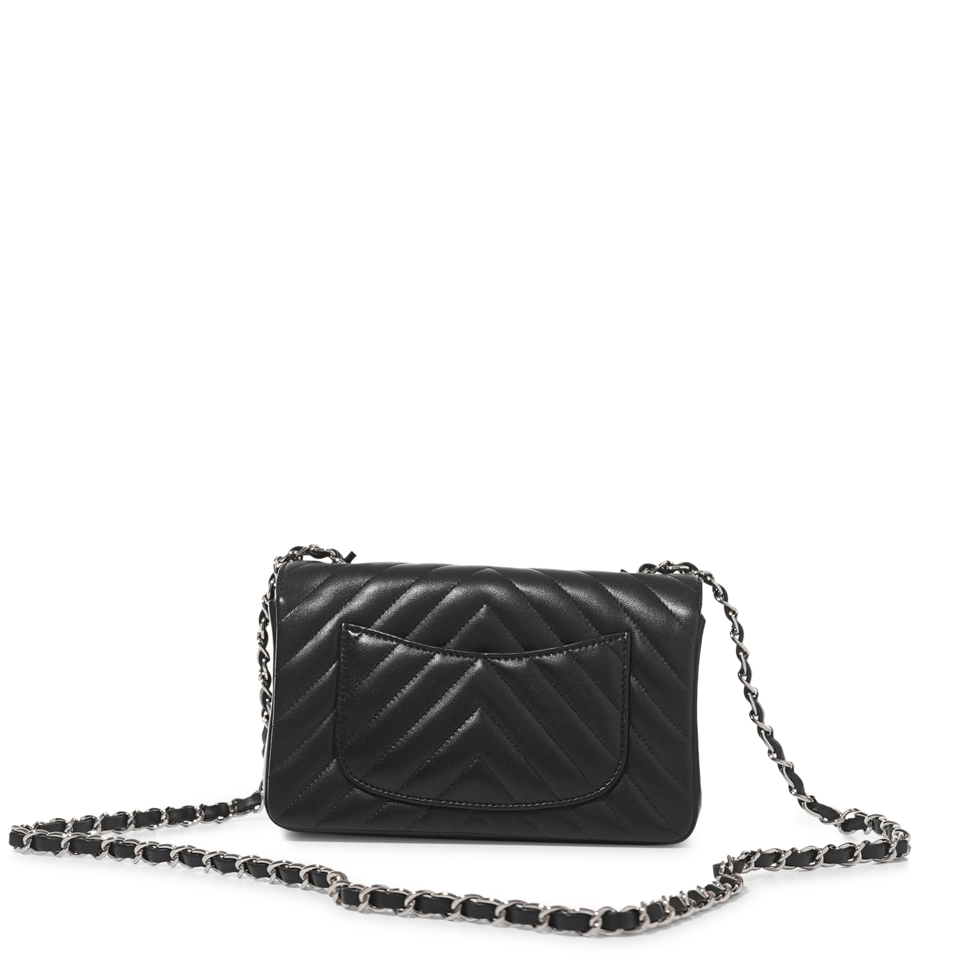 Chanel Black Chevron Lambskin Flap Bag Silver Hardware, 2020-21