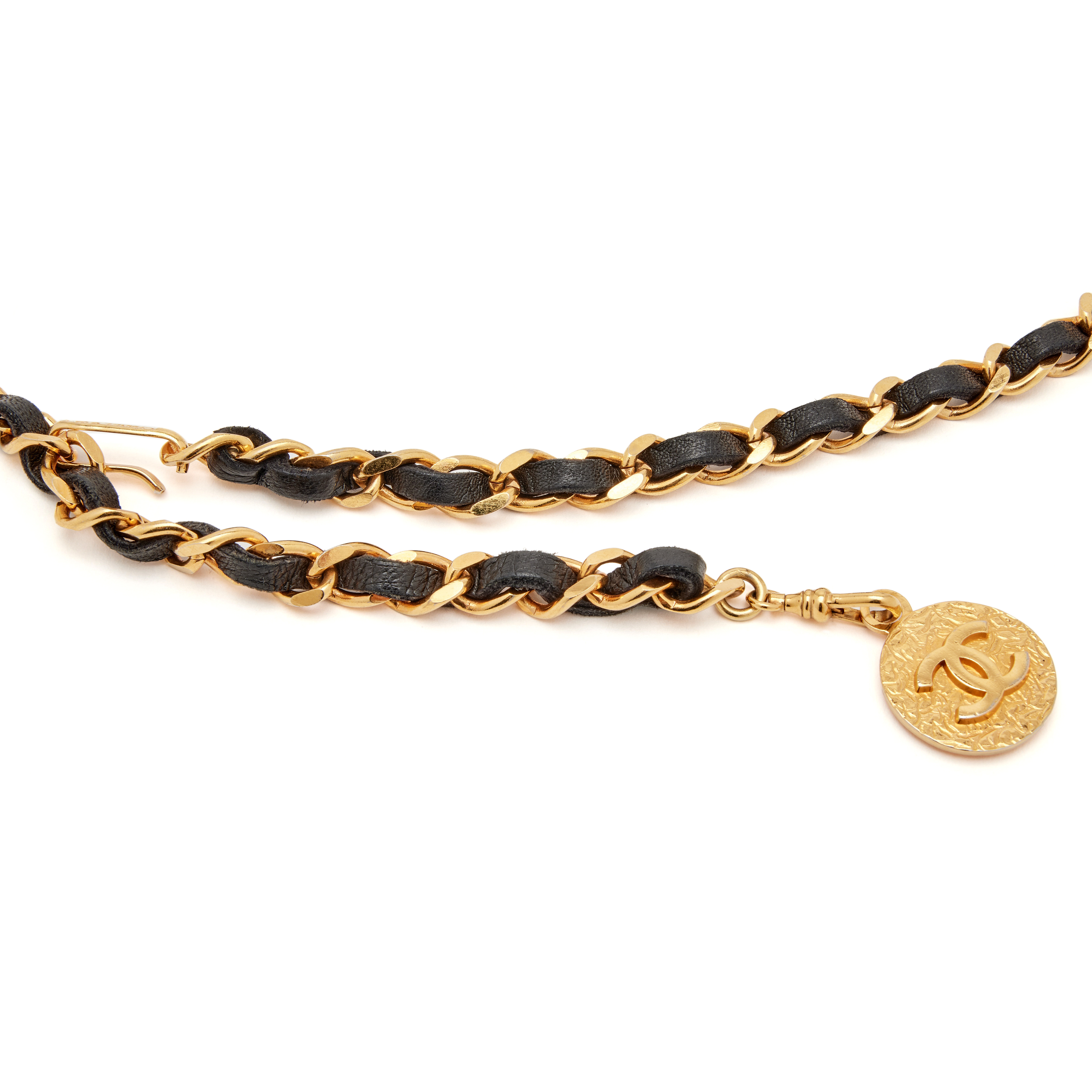 Authentic 1982 CHANEL vintage black and child leather chain belt 95cm Chanel Black Leather Chain Belt – Treasures of NYC main image 3