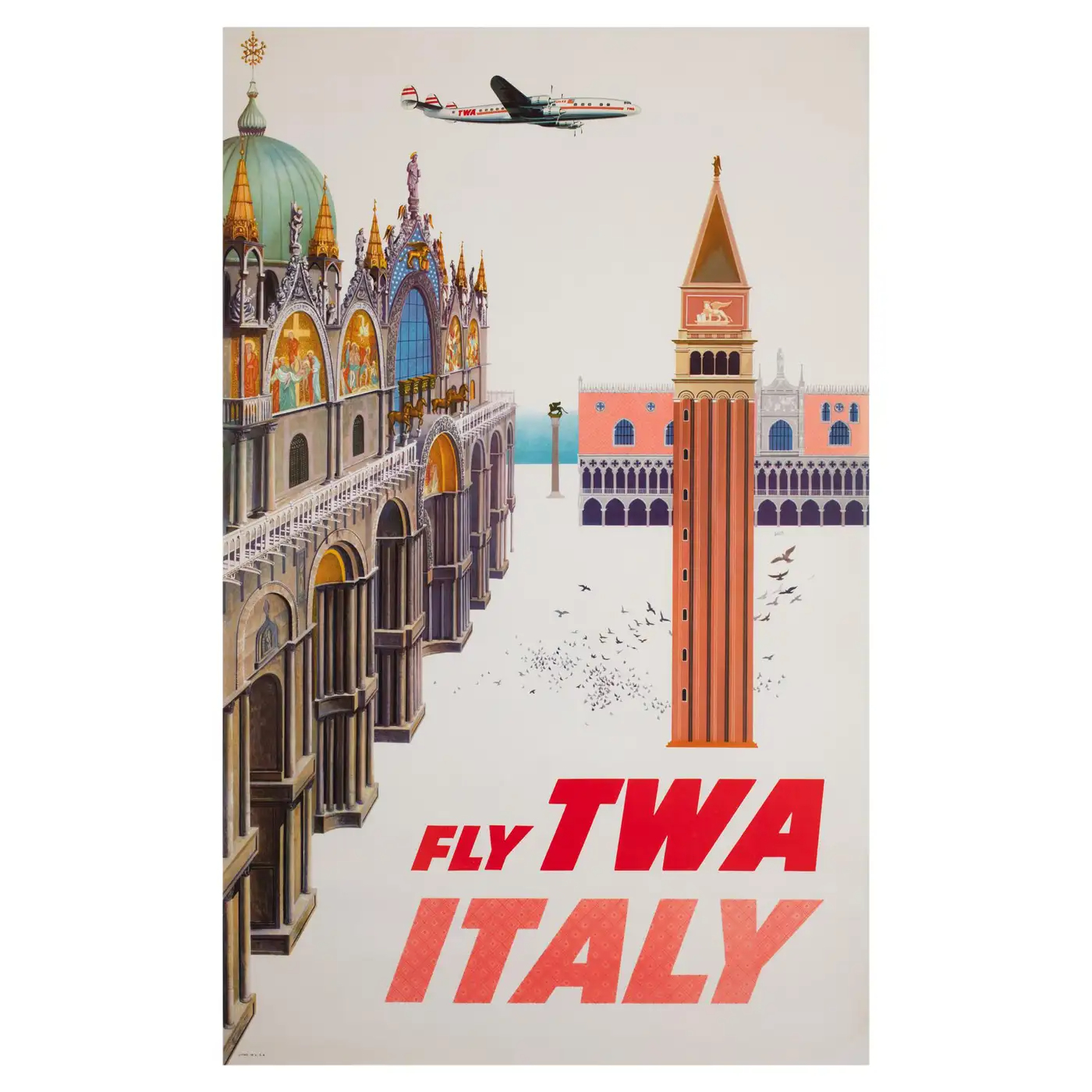 David Klein Vintage Italian TWA Travel Advertising Poster