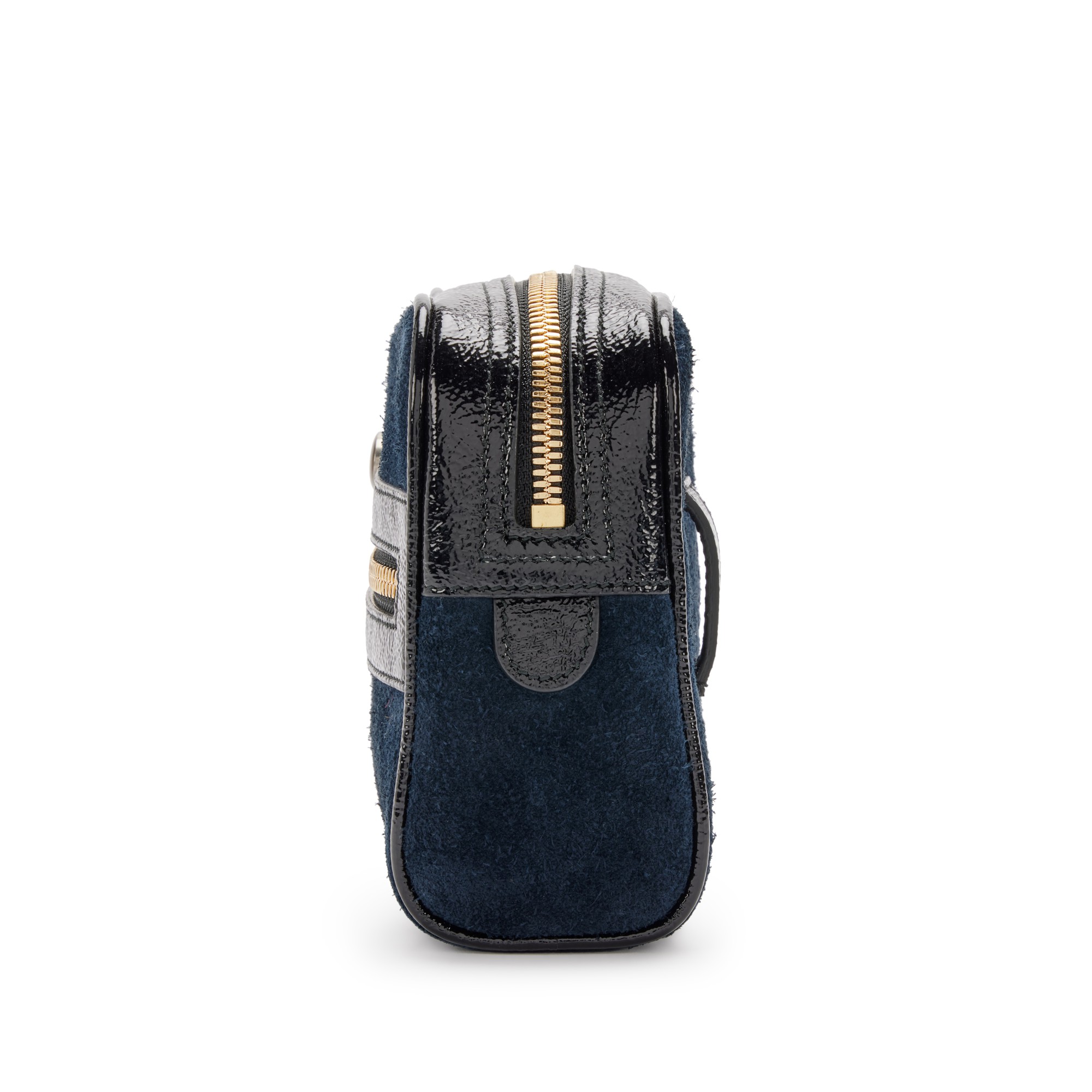 Navy Suede and Black Patent Leather Small Ophidia Banane Waist Bag Gold Hardware - Image 5