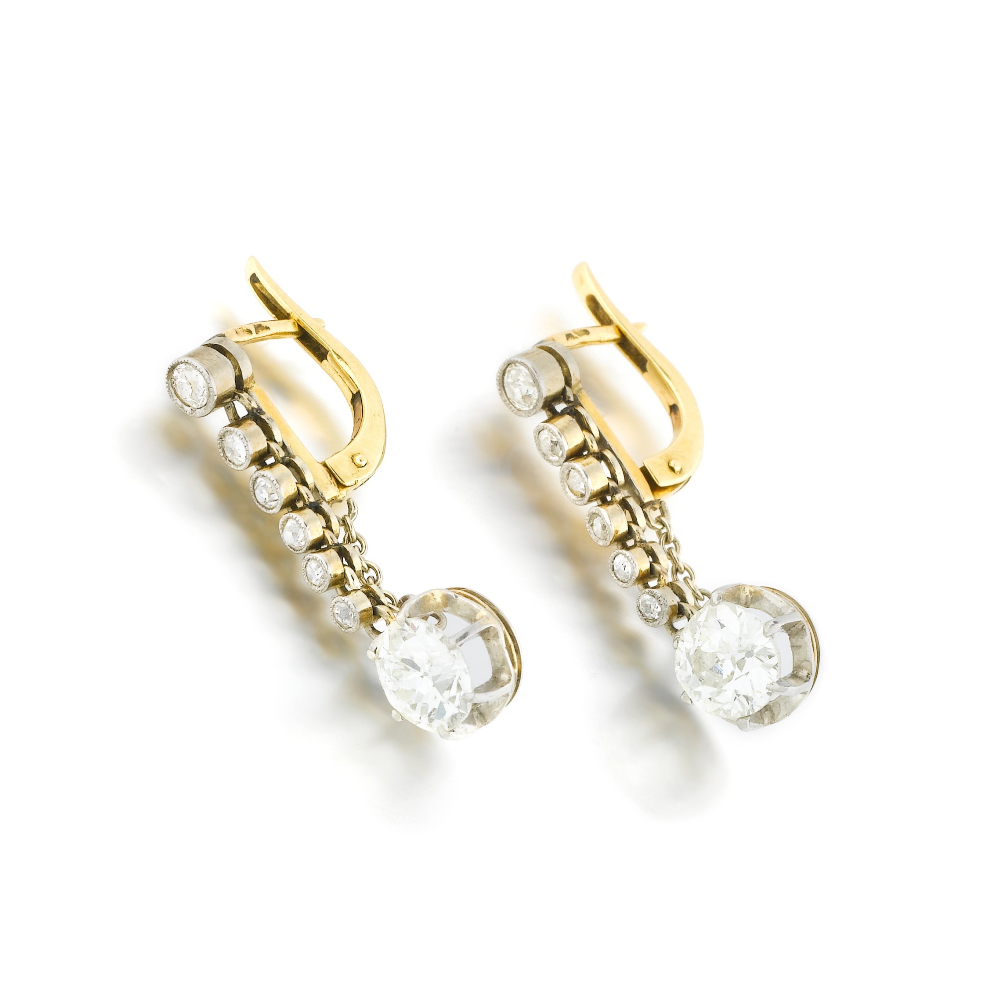 Paire De Dormeuses Trèfles Diamants - Début Du XXe Siècle - Vintage