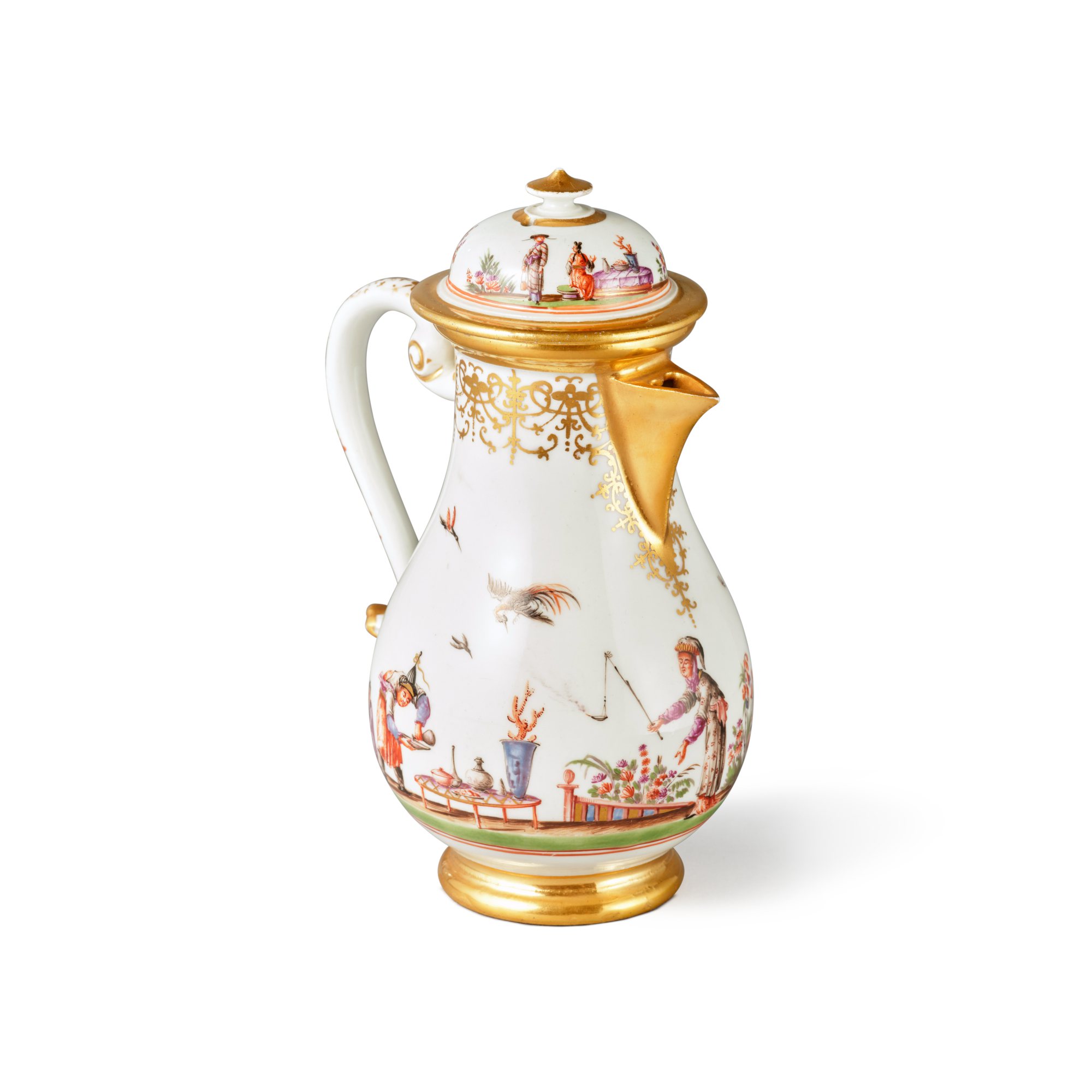 A Meissen Chinoiserie Hot Water Jug and Cover, Circa 1725 Classic