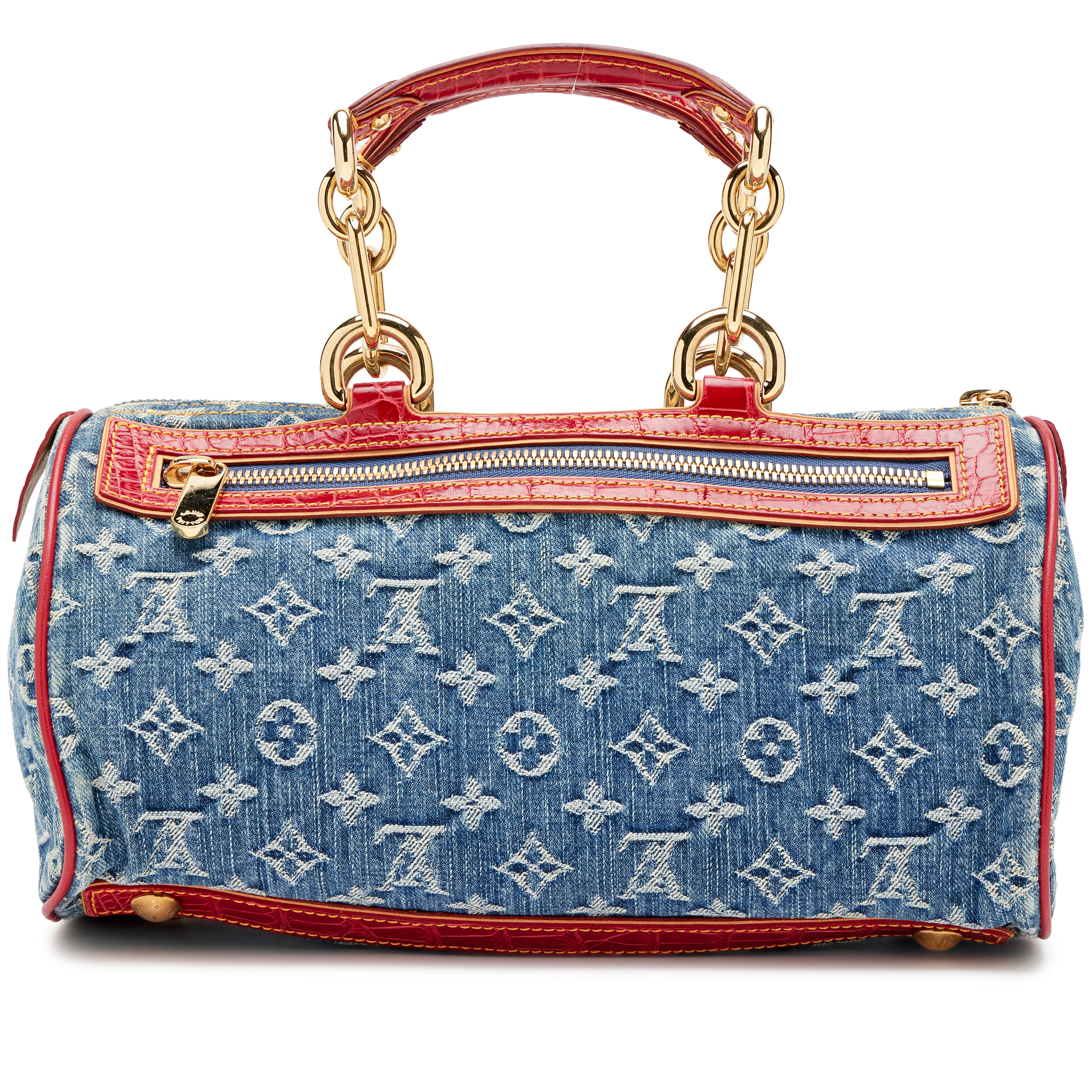 Louis Vuitton Blue Monogram Denim And Red Alligator Neo Speedy Bag