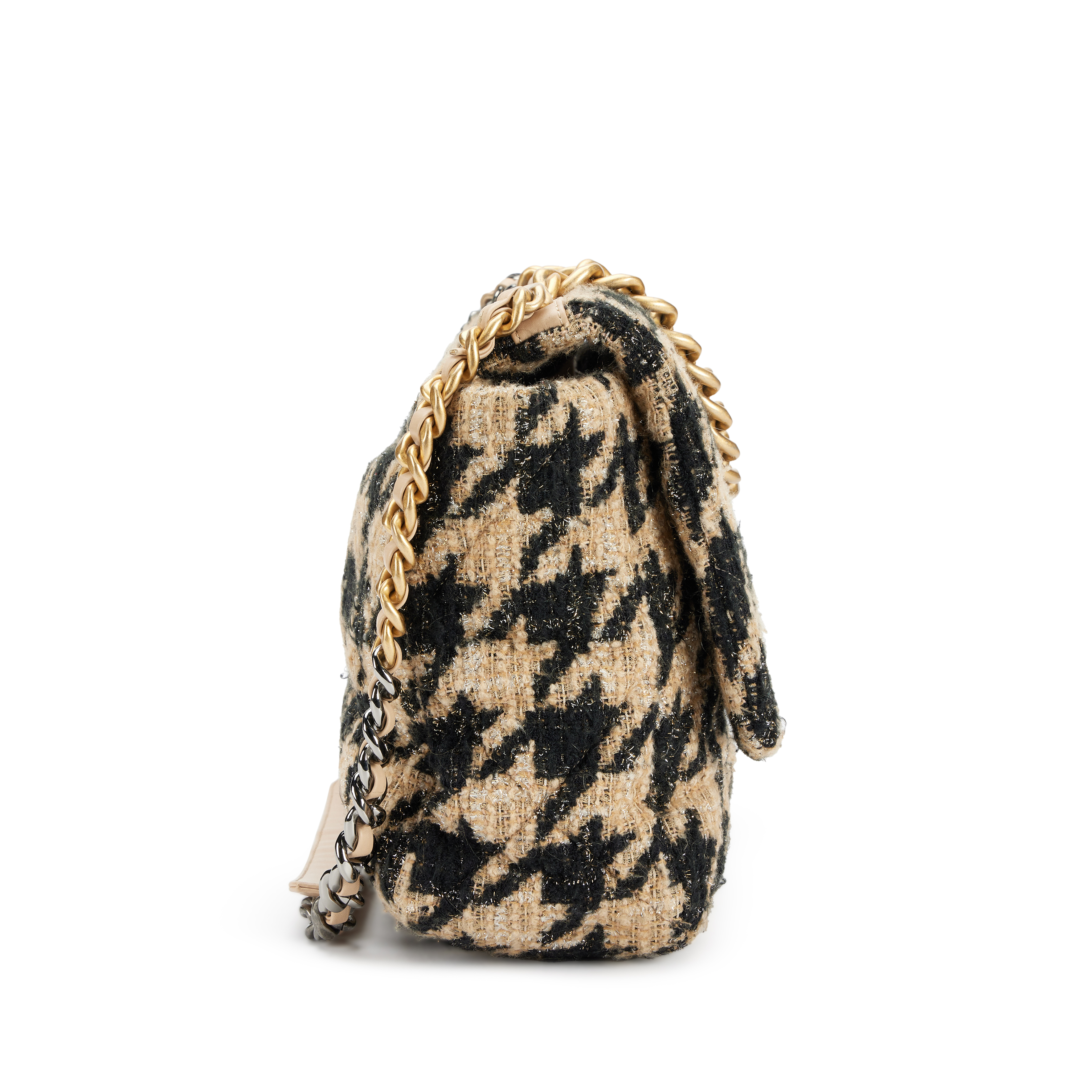 Beige, Black and Silver Houndstooth Tweed Maxi 19 Flap Bag Brushed Gold and Ruthenium Hardware, 2019 - Image 2