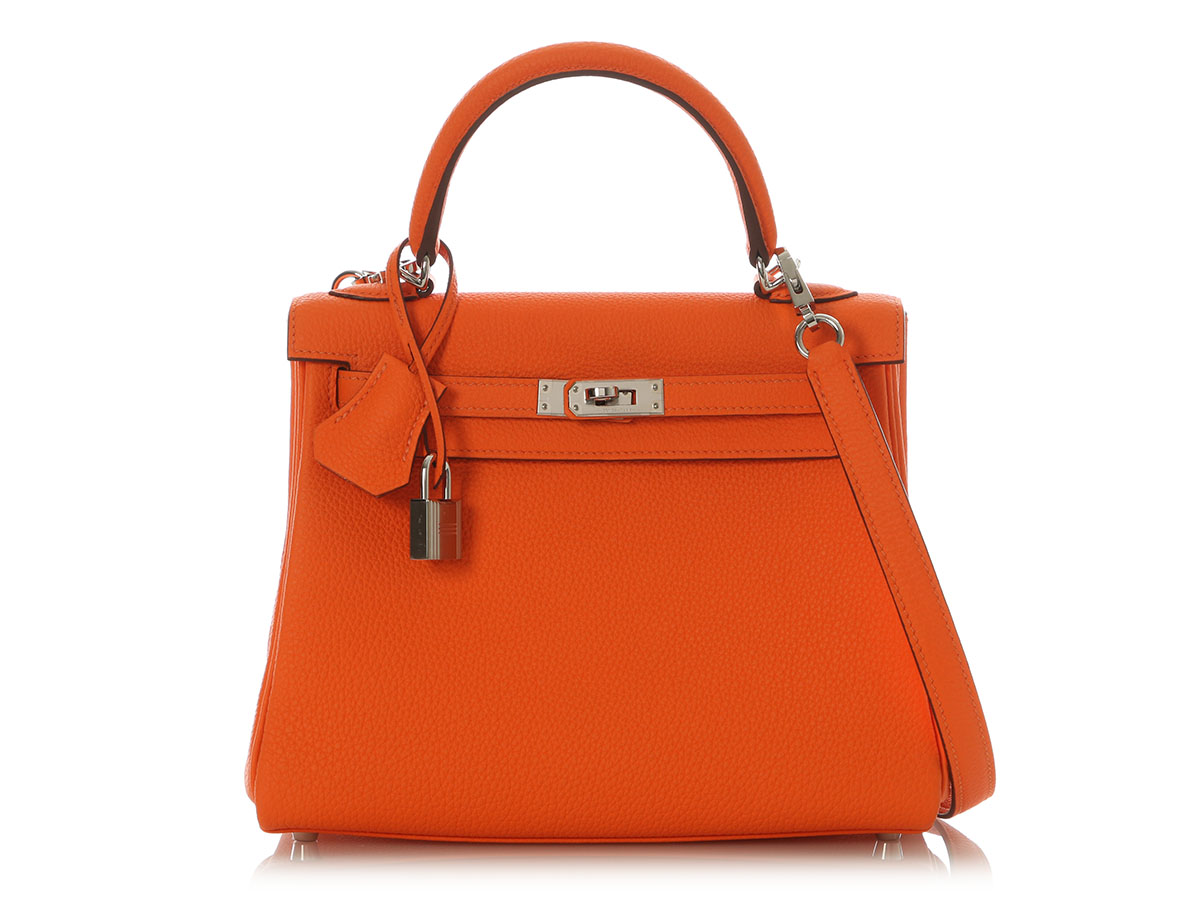 Hermès Orange Minium Togo Retourne Kelly 25 Palladium Hardware