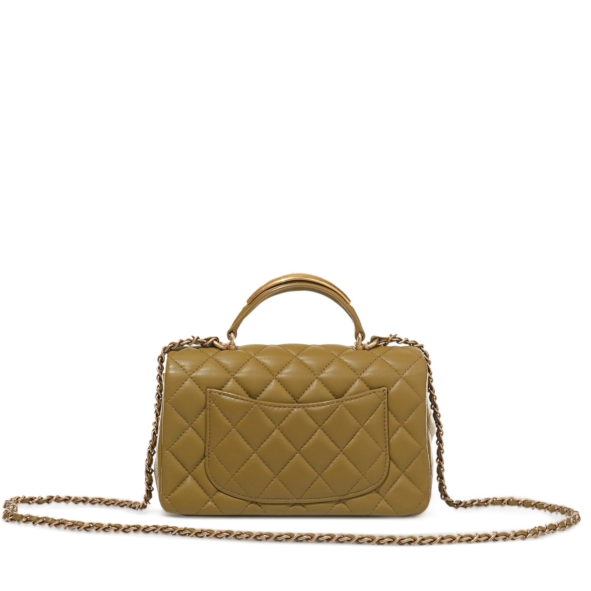 Chanel Olive Green Quilted Lambskin Top Handle Mini Flap Bag