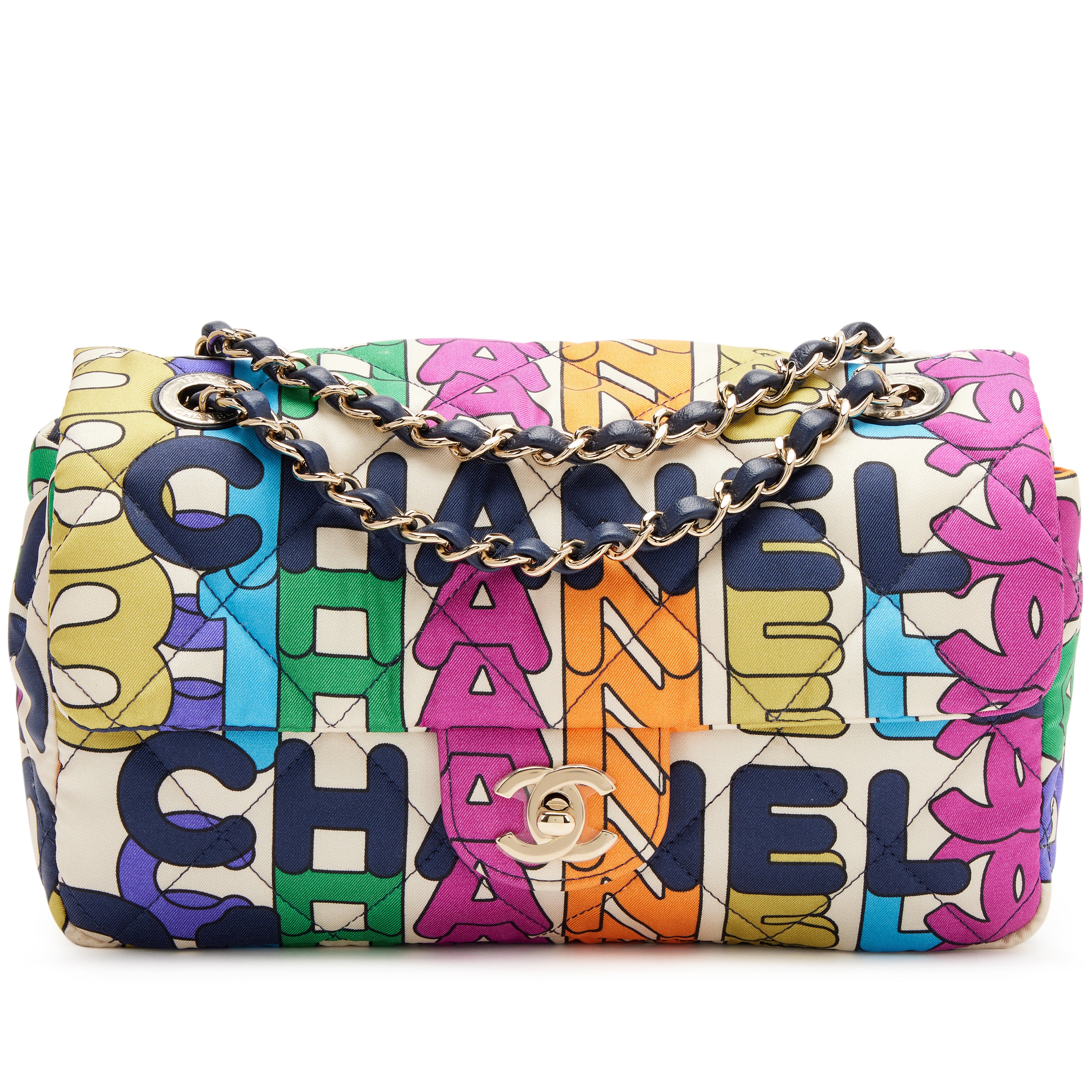 Chanel Rainbow Quilted Nylon Medium CC Letter Logo Flap Bag Light