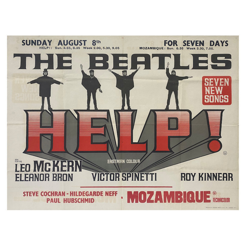 HELP!/BEATLES/オリジナル・ポスター/1965年英国映画/ビートルズ Beatles Help Original 1965 Rare Oversized 6 Sheet 81in x