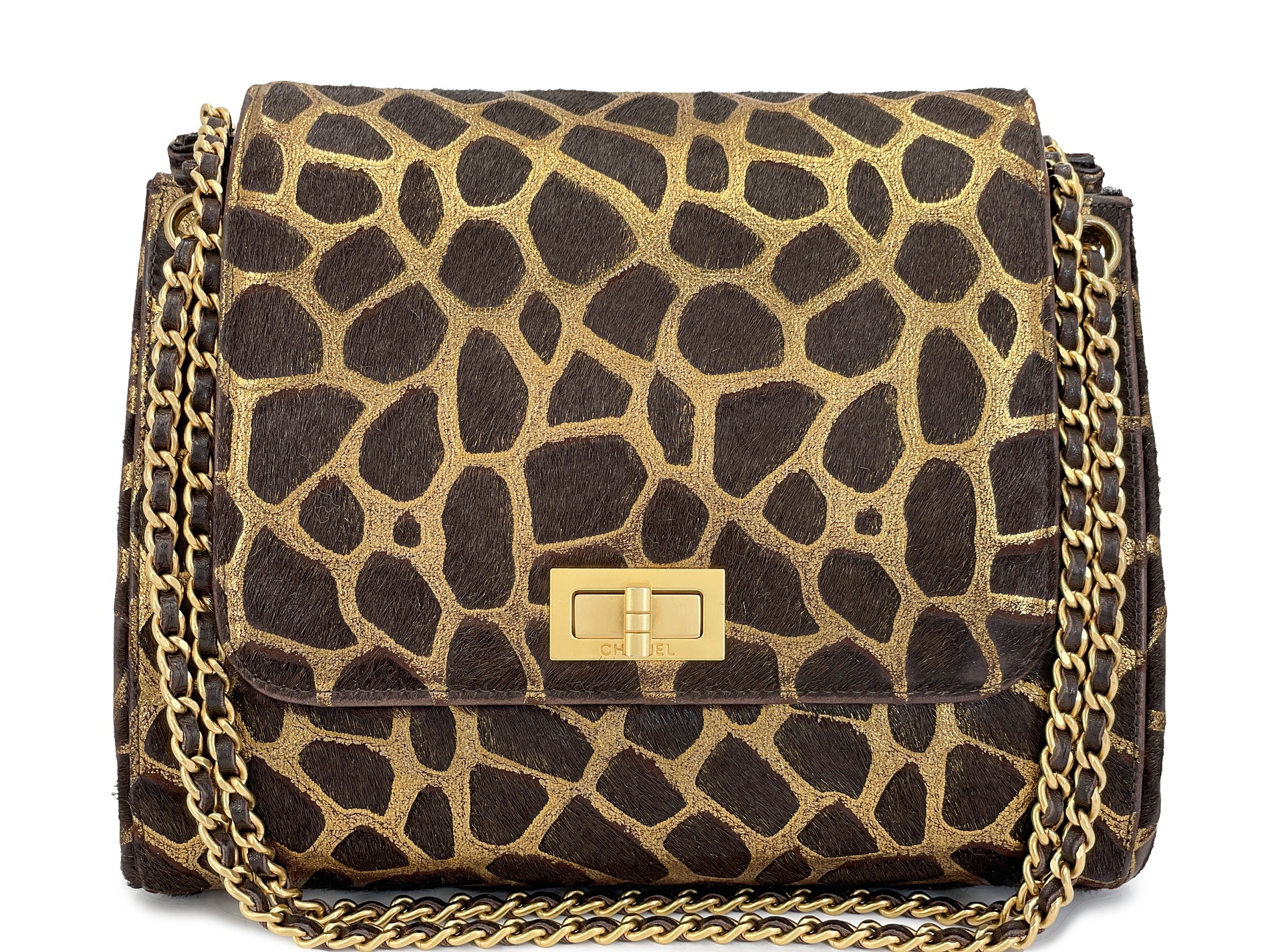 Chanel Vintage Vintage Brown Giraffe Pony Hair Medium Accordion