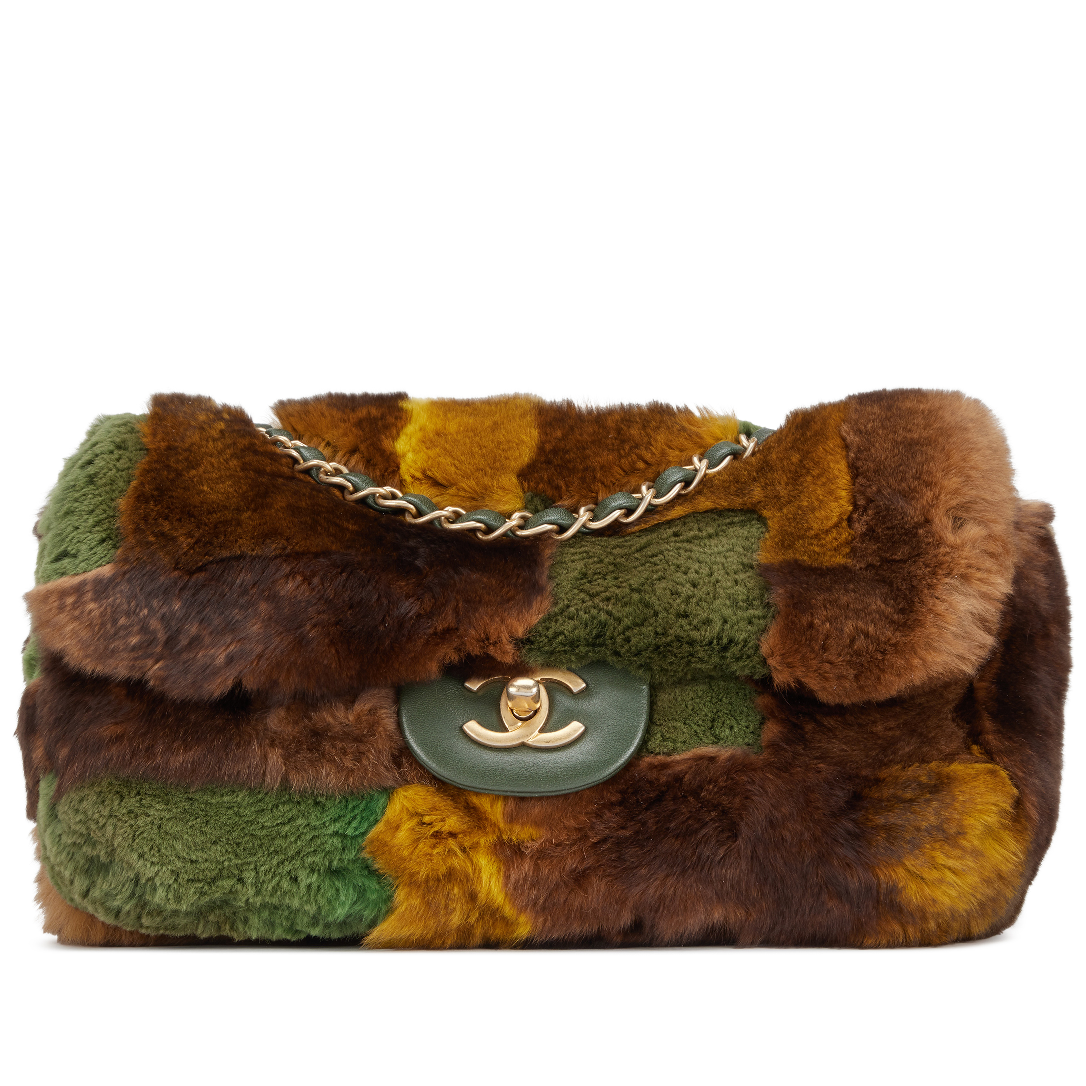 Chanel Green, Brown And Golden Yellow Patchwork Orylag Medium Flap