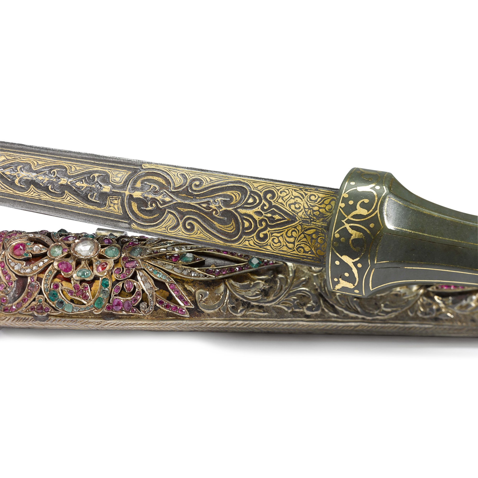 An Ottoman jade-hilted dagger with gem-set scabbard, with case, Turkey ...