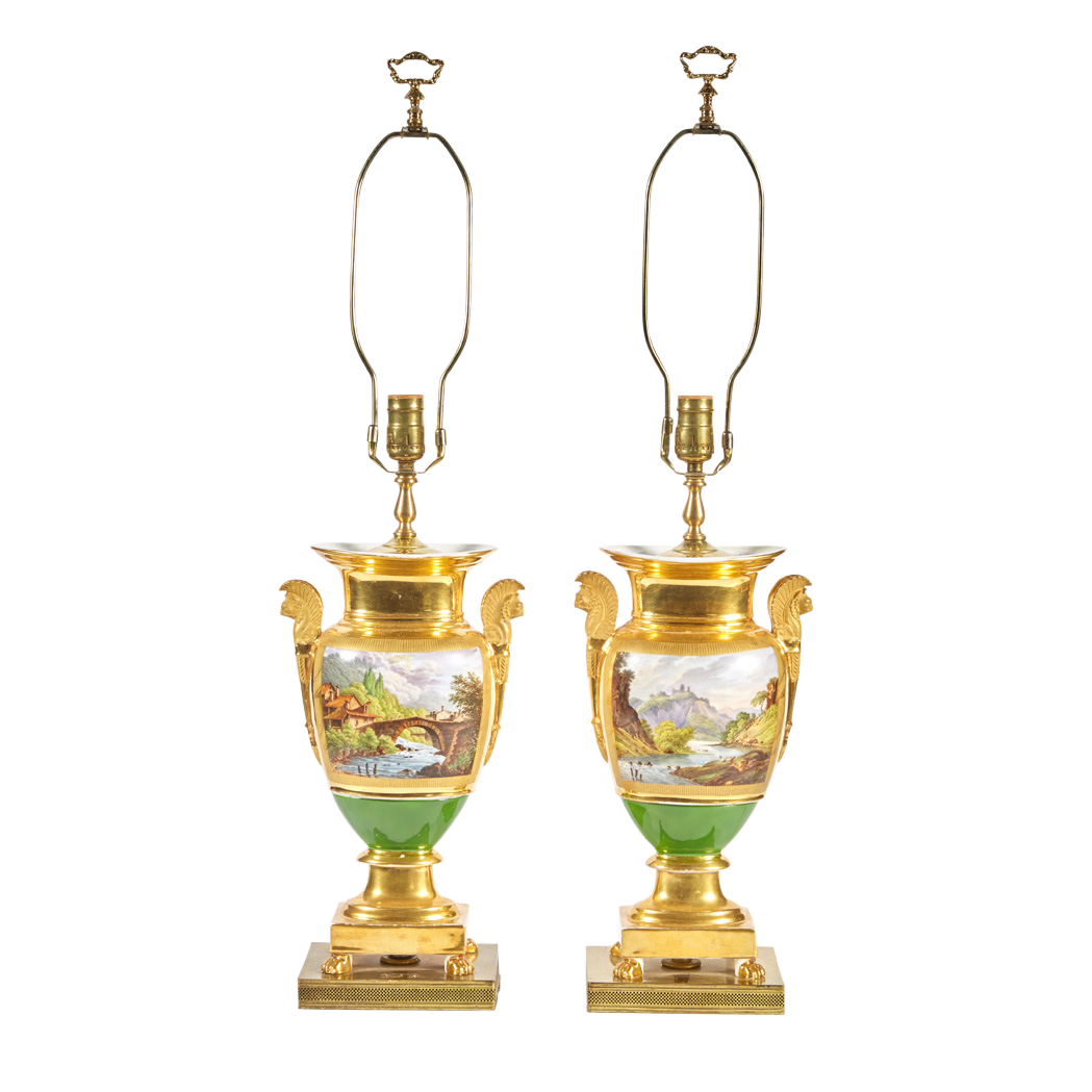Antique French HandPainted And Gilt Porcelain Table Lamps Available