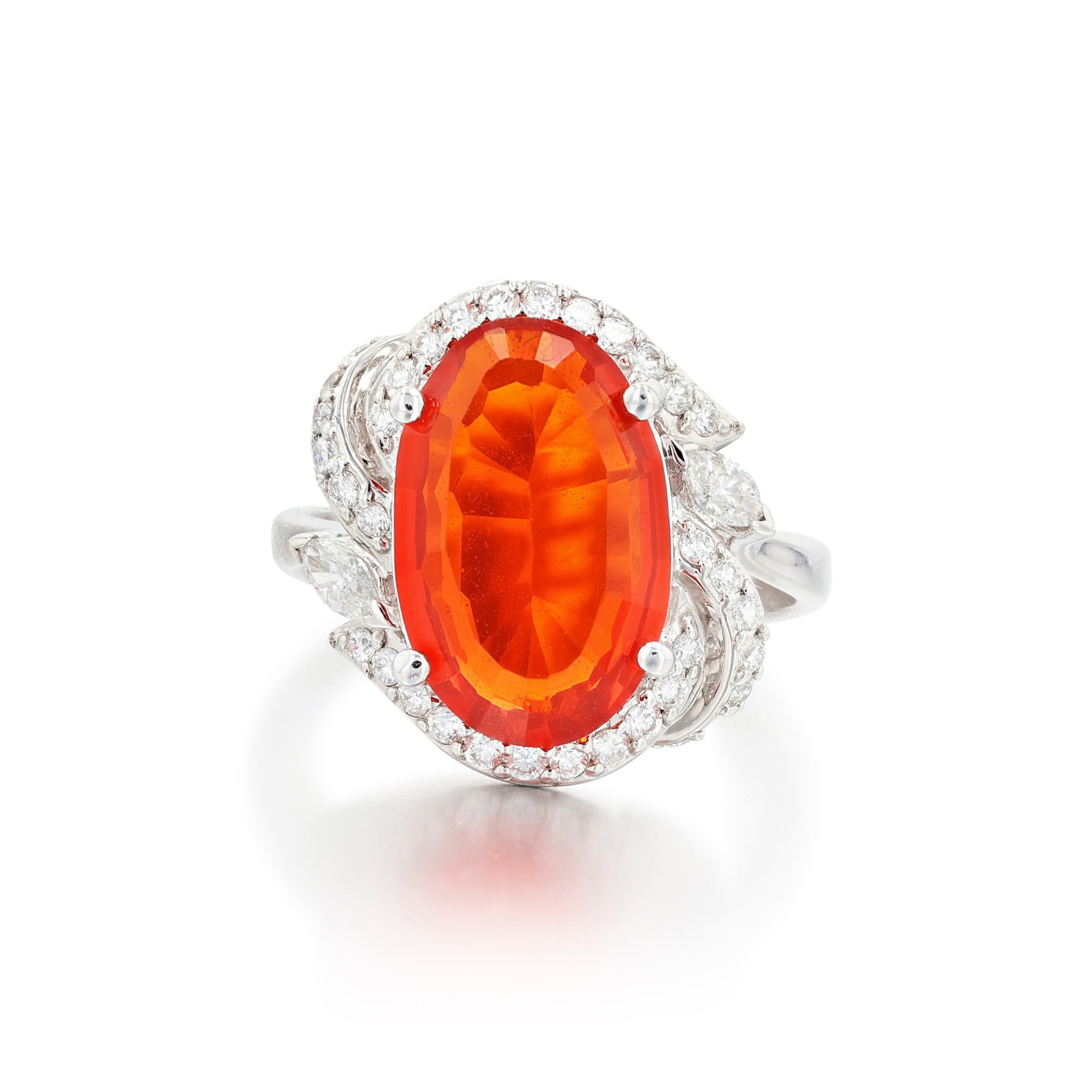 Bague En Argent Sertie D'une Opale De Feu Et De Zircons - Bijou Neuf Sans Emballage