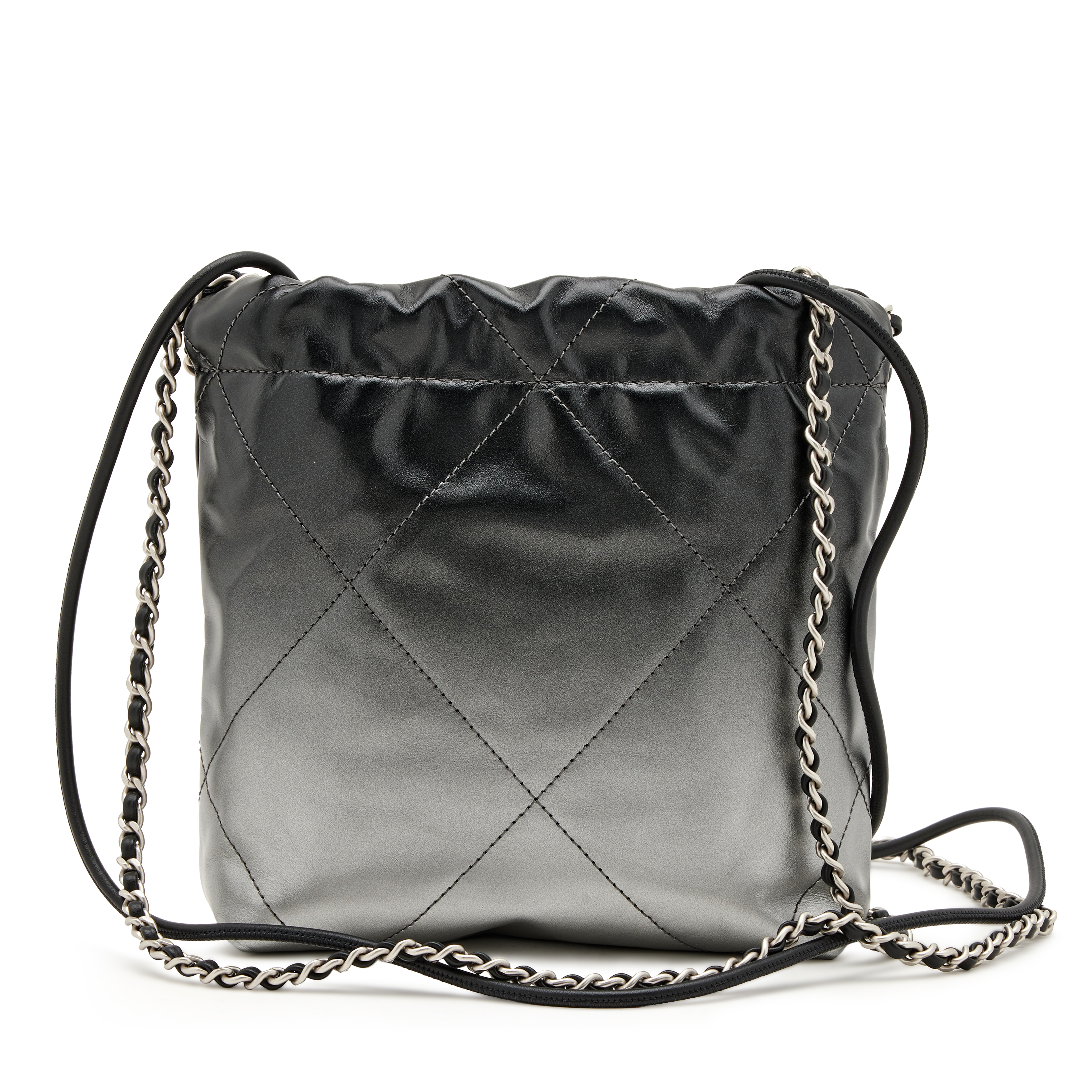 Chanel Black And Silver Ombre Metallic Calfskin Mini 22 Bag