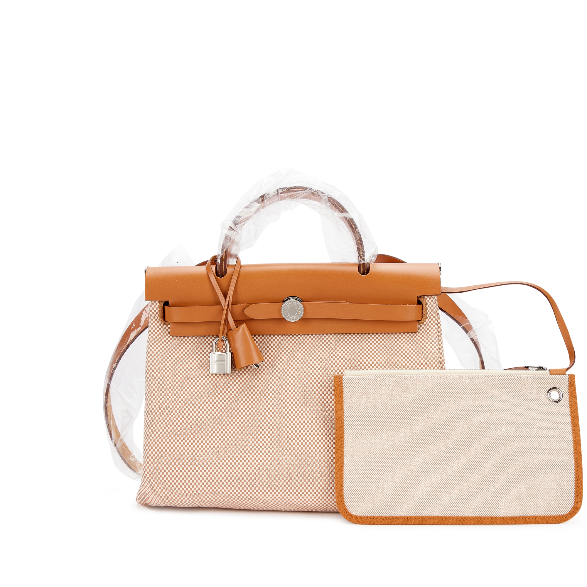 Hermès Fauve Vache Hunter And Ecru Toile Quadrille Herbag Zip 31