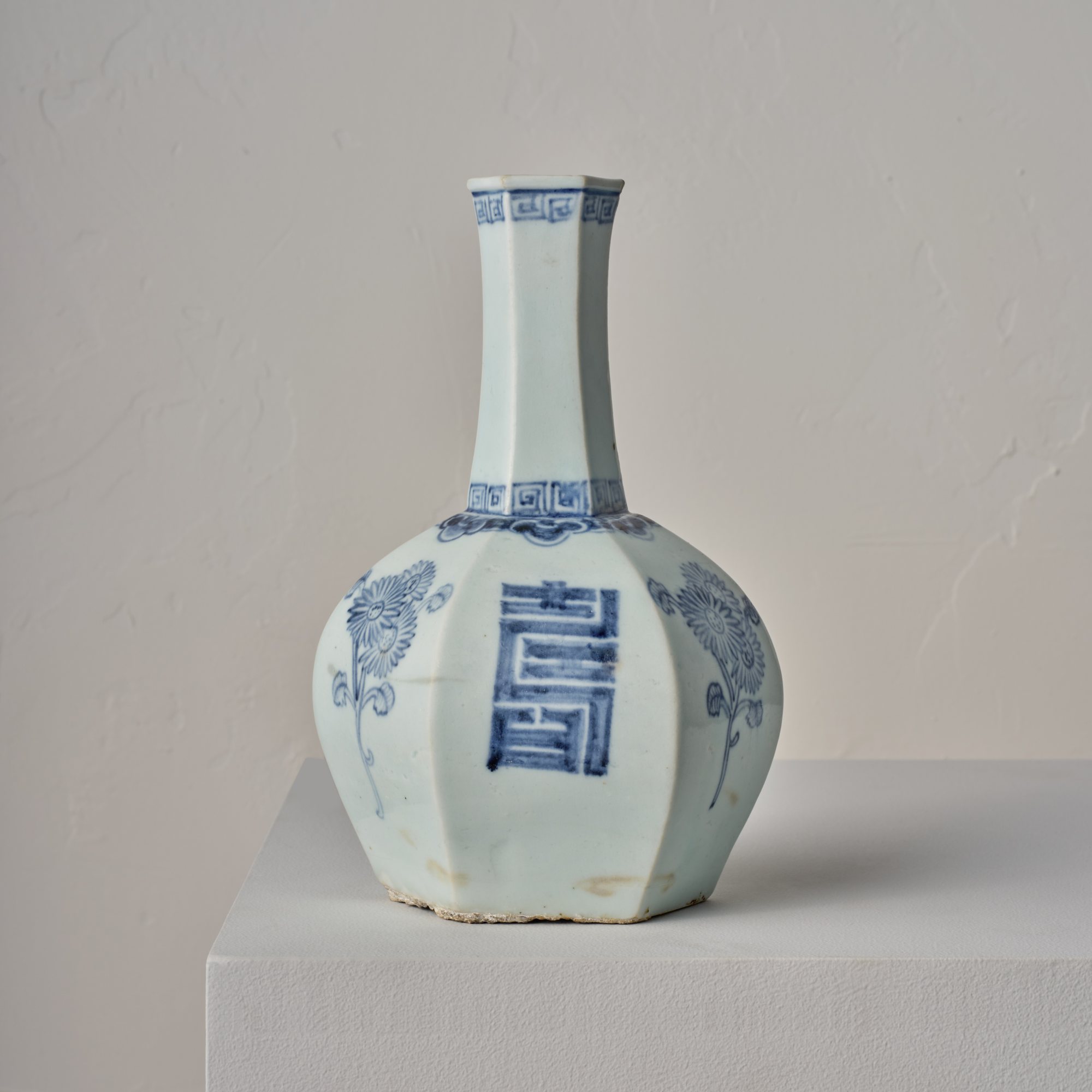 A blue and white 'su' hexagonal bottle vase, Joseon dynasty, 18th