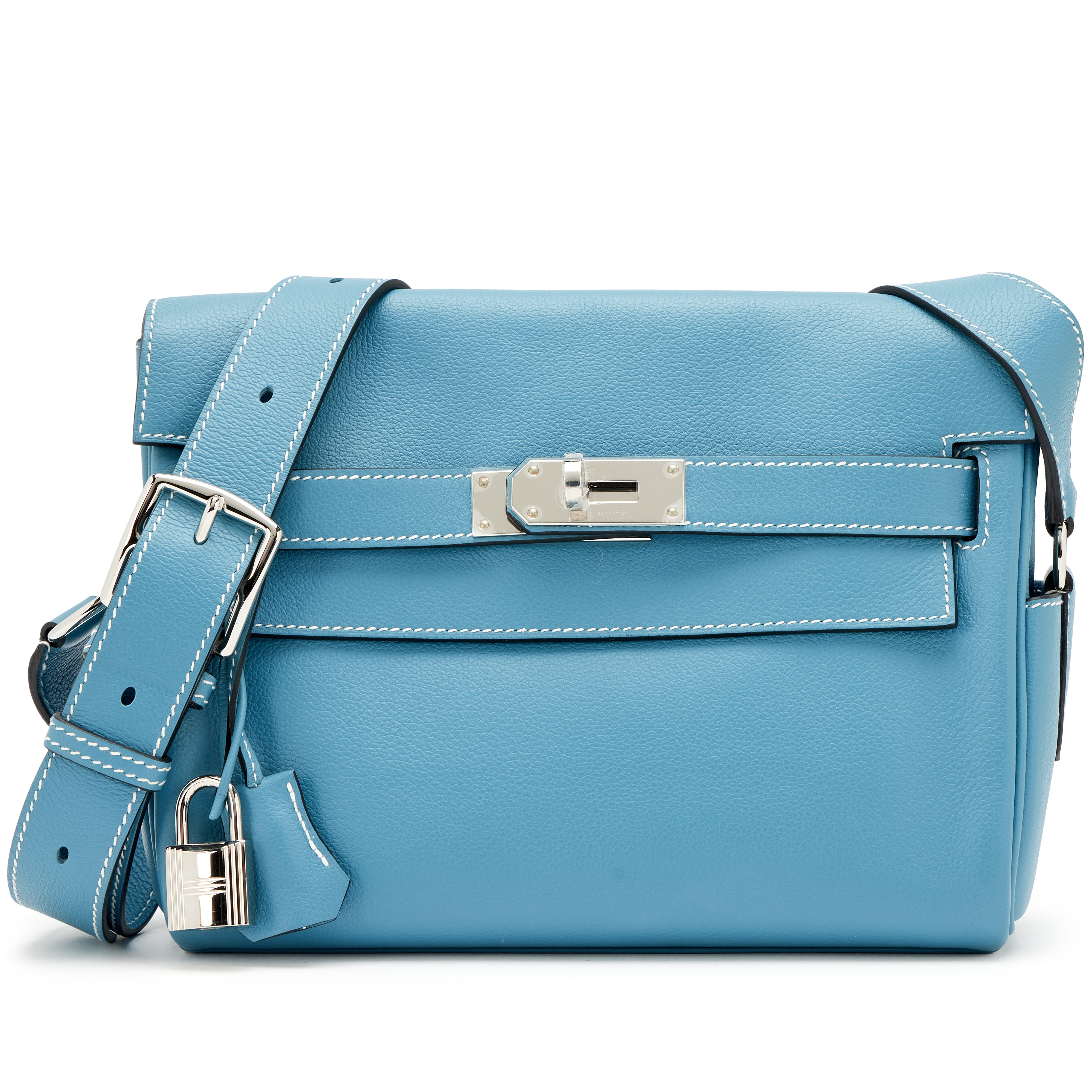 Hermès New Bleu Jean Evercolor Kelly Messenger Palladium Hardware