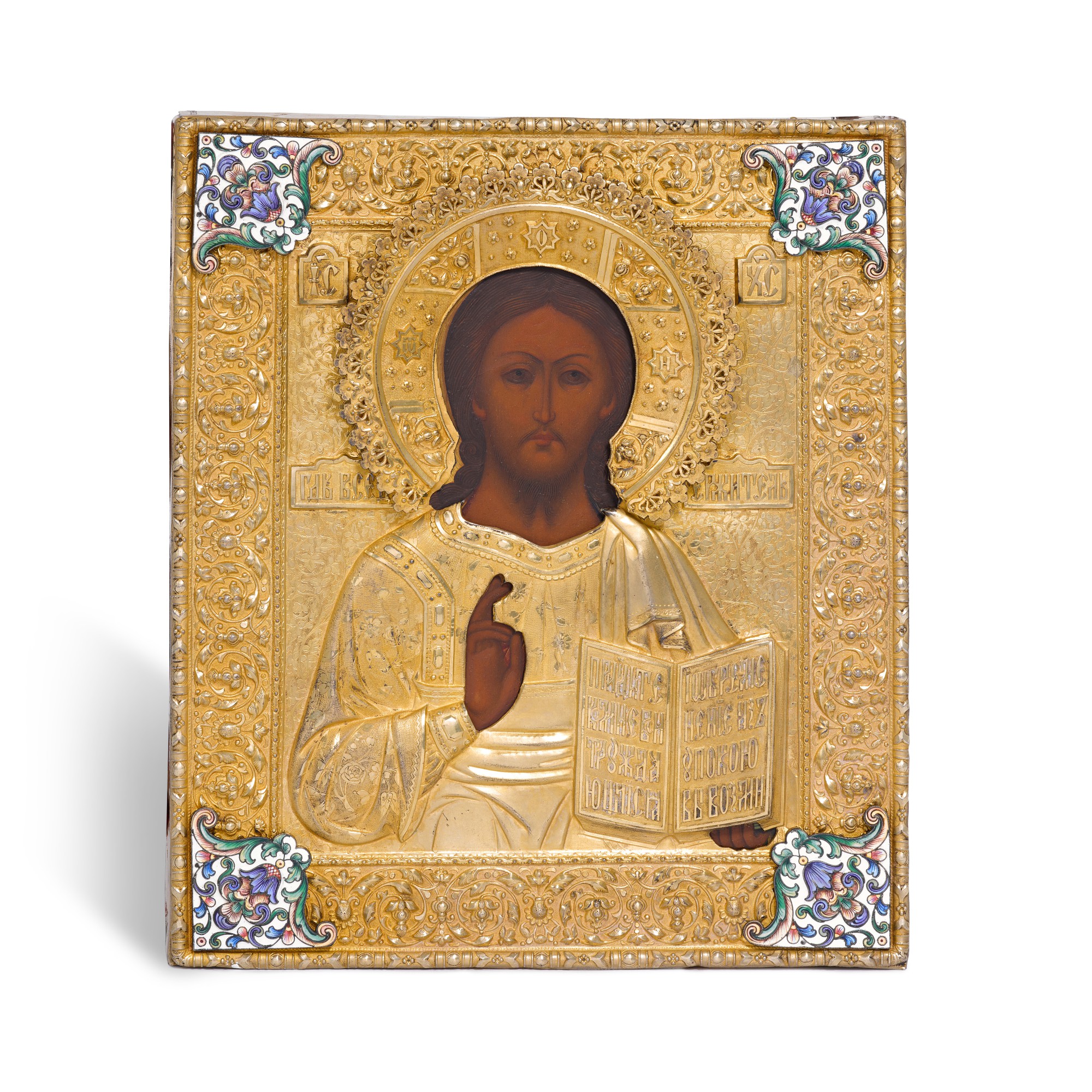 A Silver gilt And Cloisonn Enamel Icon Of Christ Pantocrator Maker s 