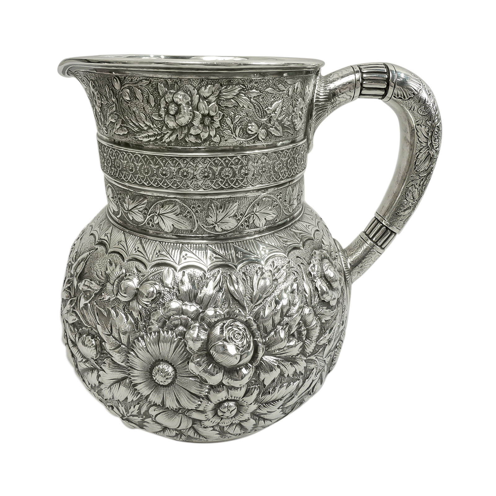 Tiffany & Co. Antique American Repousse Silver Water Pitcher