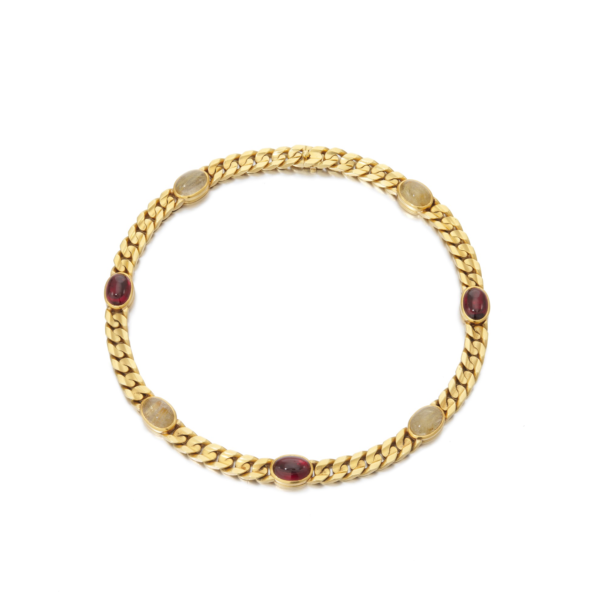 Collana in argento placcato oro con zircone cognac e granato
