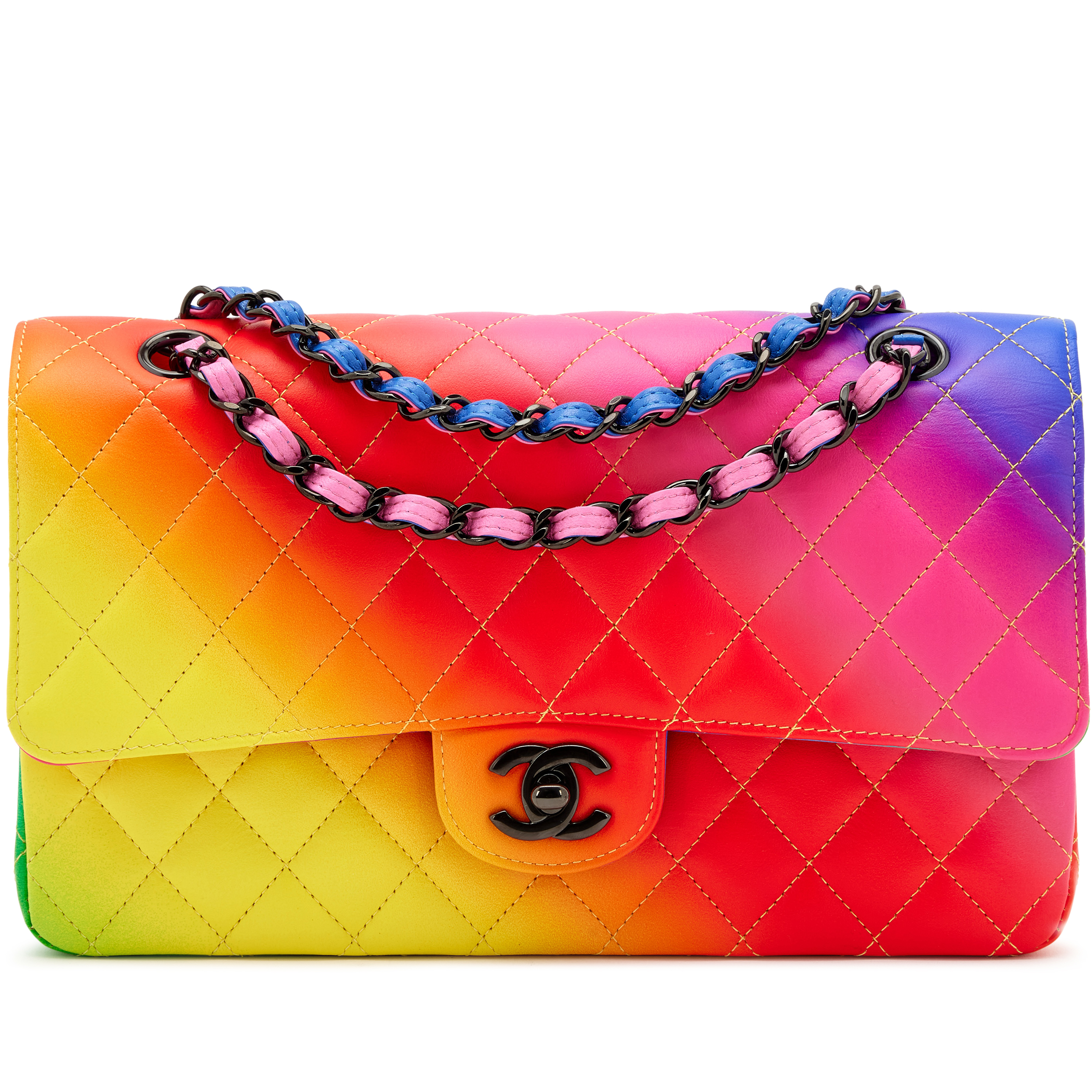 Rainbow Quilted Calfskin Medium Classic Double Flap Bag Black Hardware, 2023