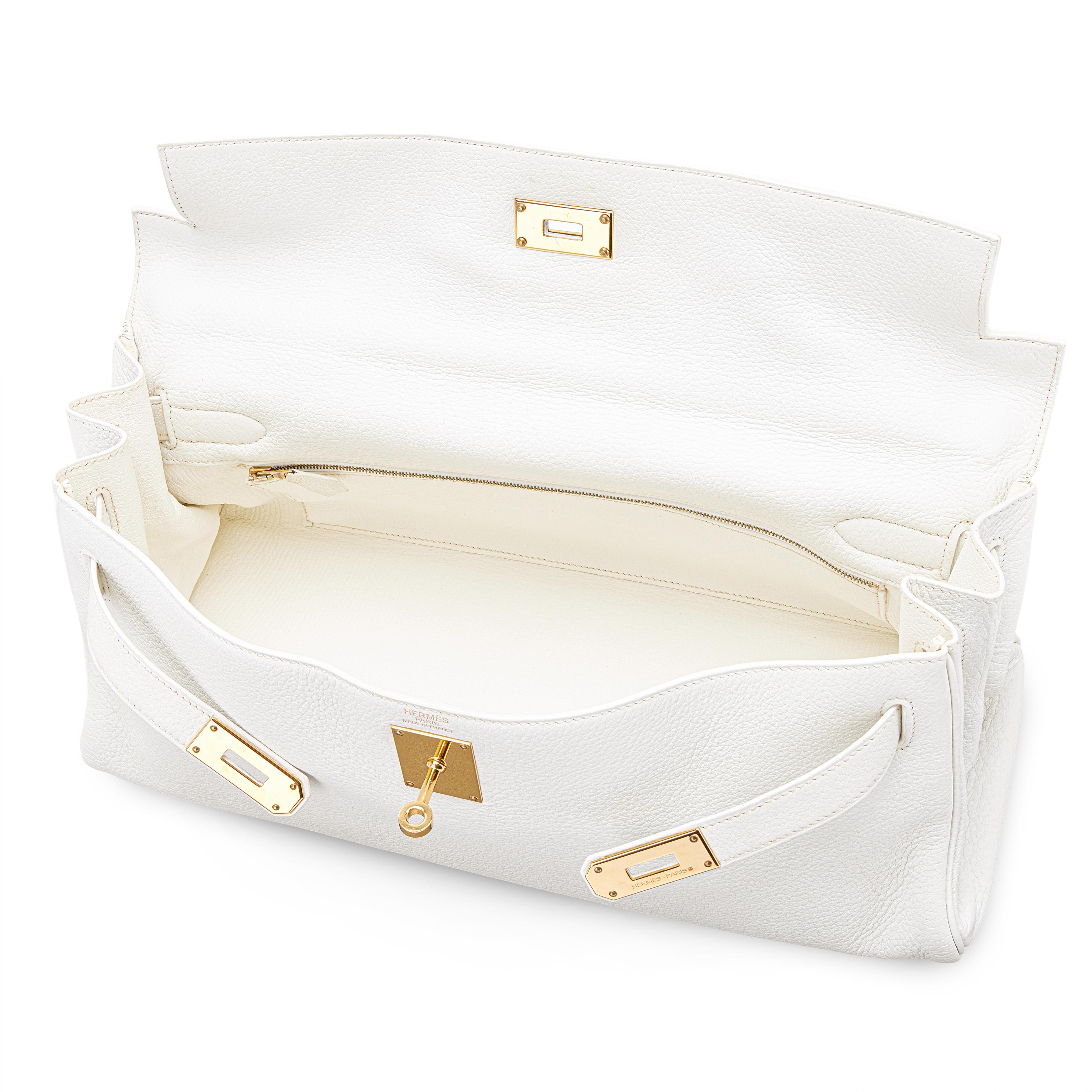 Hermès White Clemence JPG Shoulder Kelly 42 Palladium Hardware