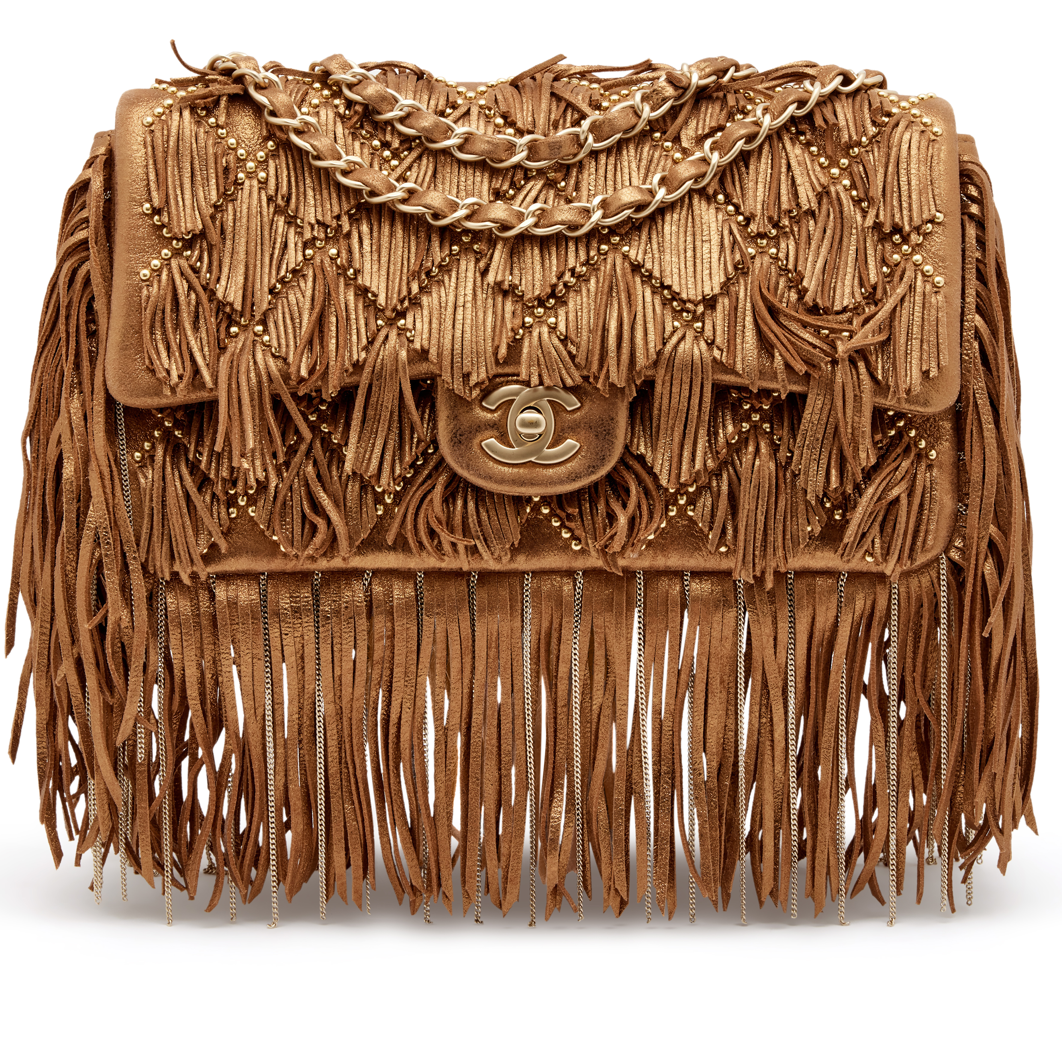 Chanel Bronze Quilted Iridescent Calfskin Studded Paris Dallas