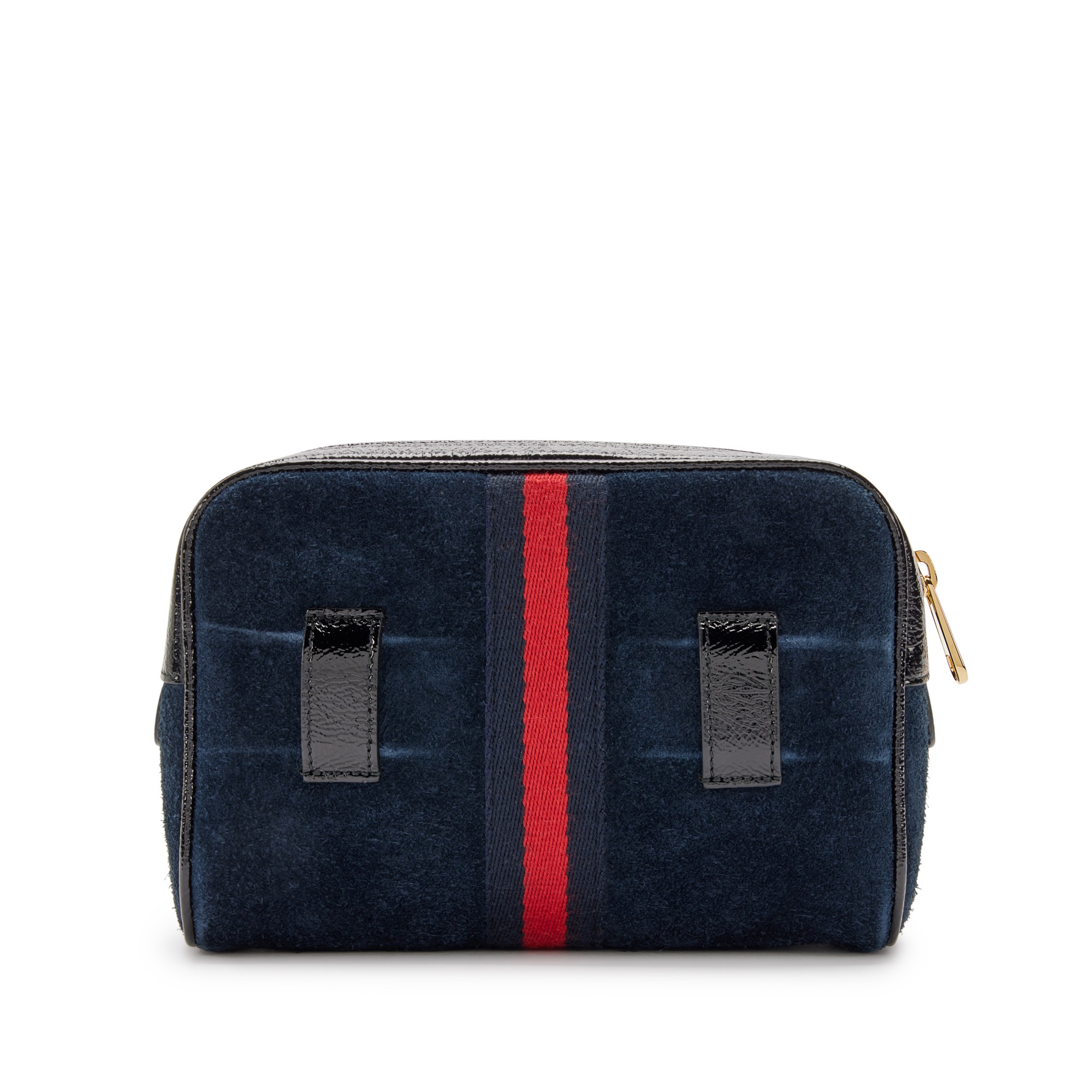 Navy Suede and Black Patent Leather Small Ophidia Banane Waist Bag Gold Hardware - Image 4