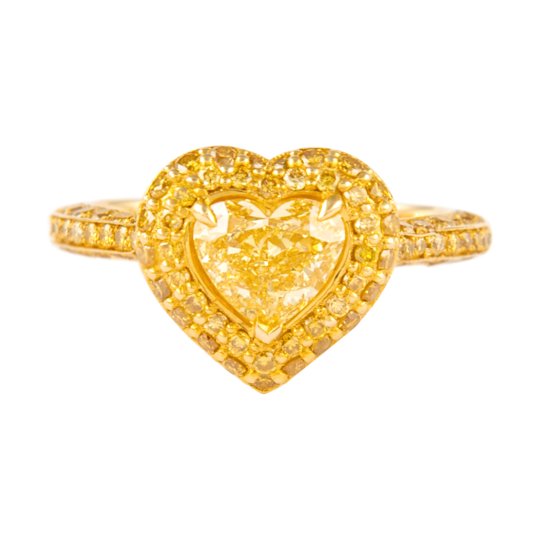 Gold And Heart Shaped Fancy Intense Yellow Diamond Ring Available For