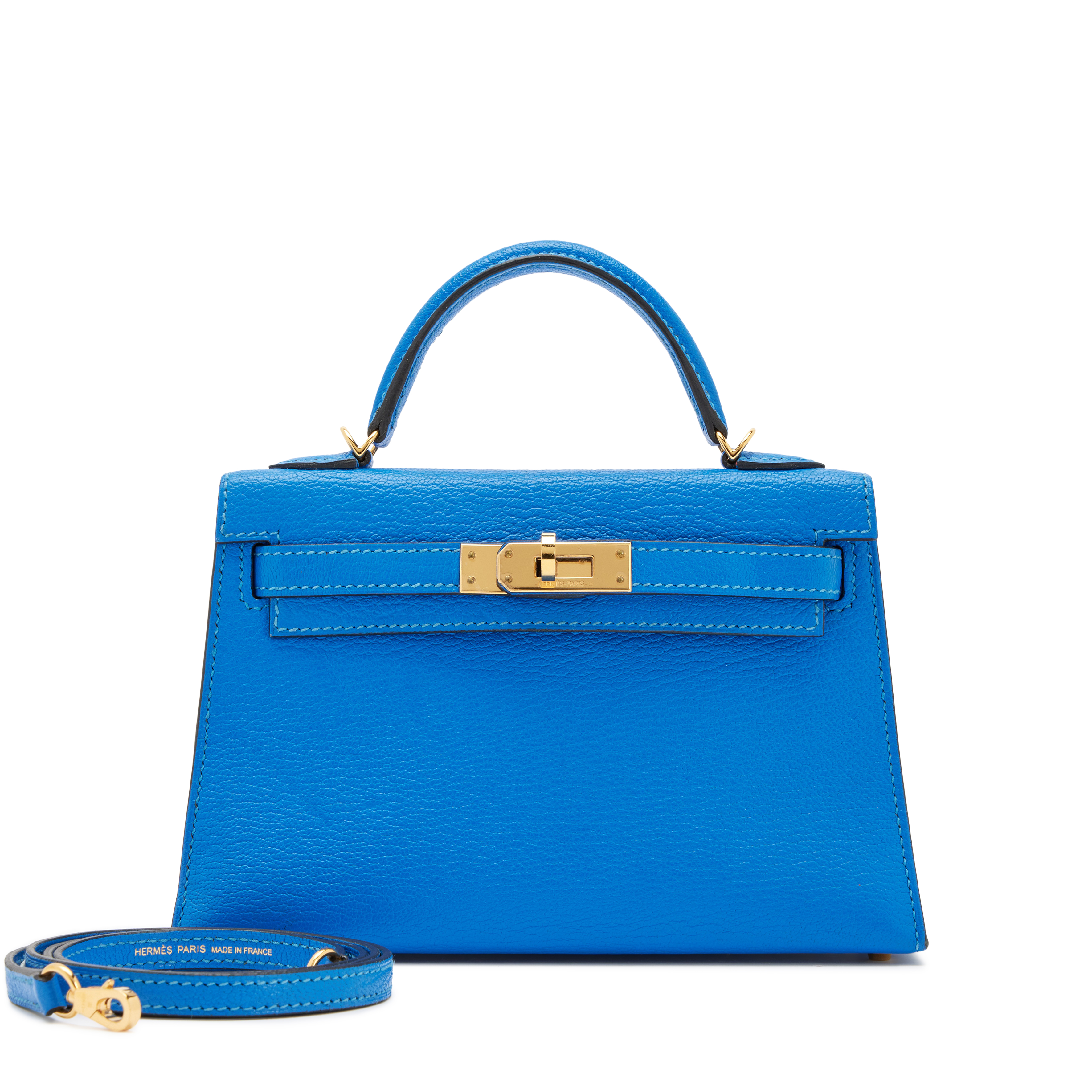 Hermès Bleu Hydra Chèvre Mysore Mini Kelly II Gold Hardware, 2017