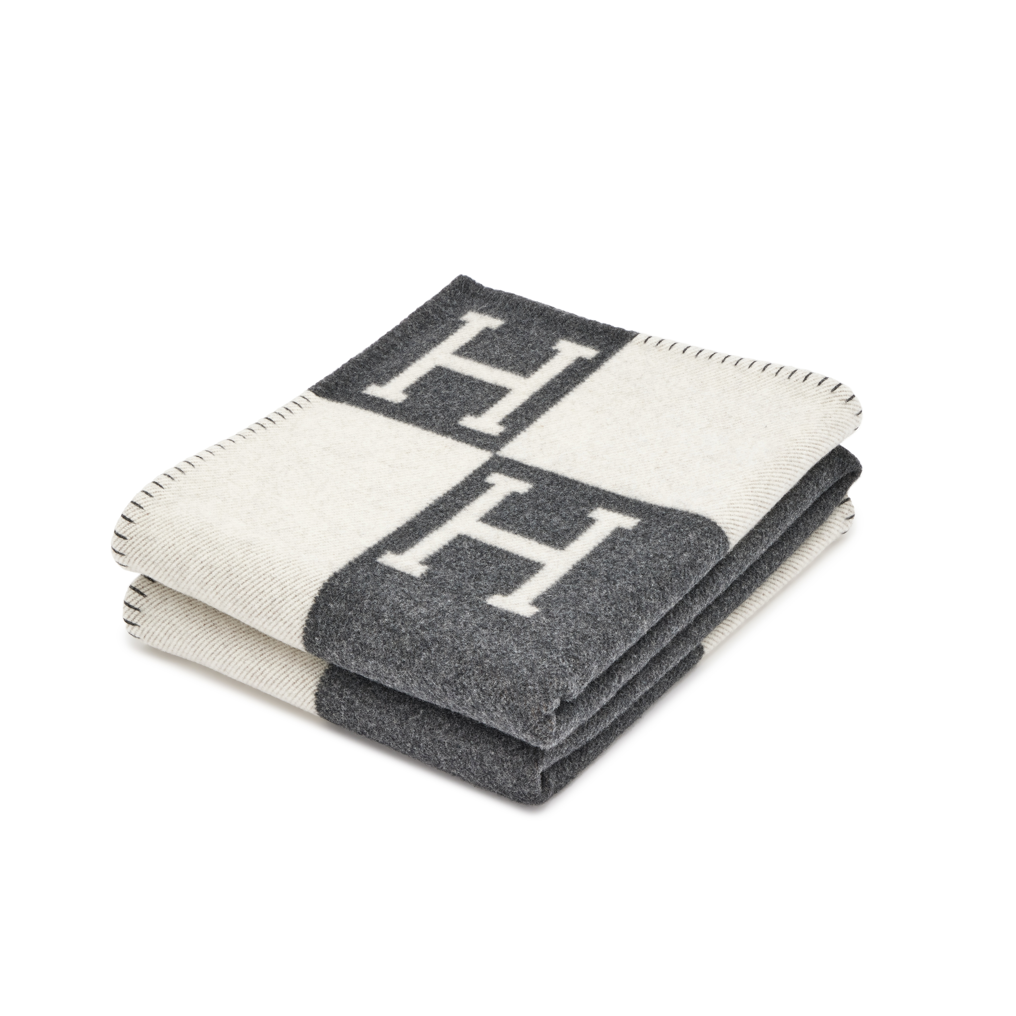 Hermès Gris Fonce And Ecru Wool And Cashmere Avalon Throw Blanket