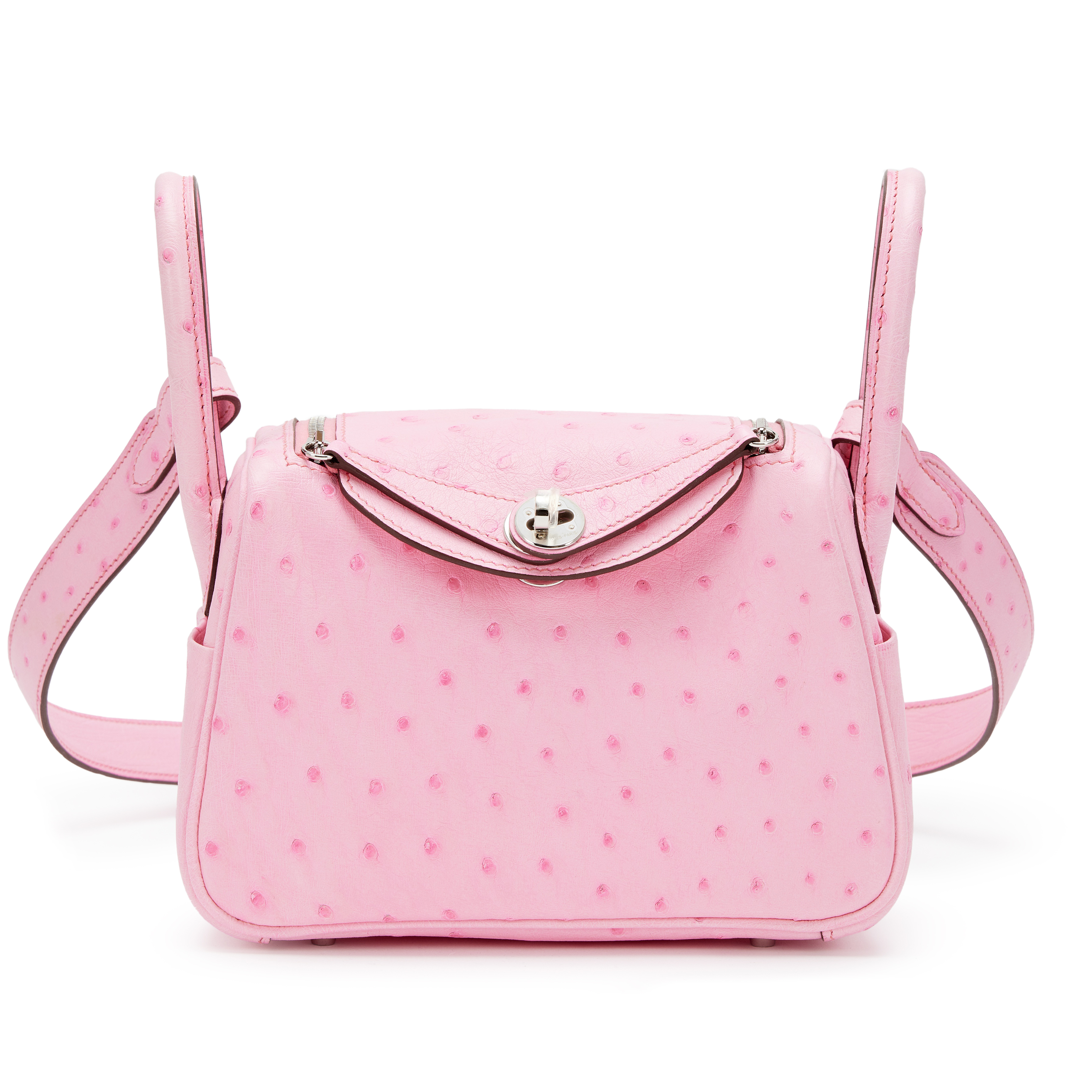 Hermès 5P Bubblegum Pink Ostrich Mini Lindy 20 Palladium Hardware