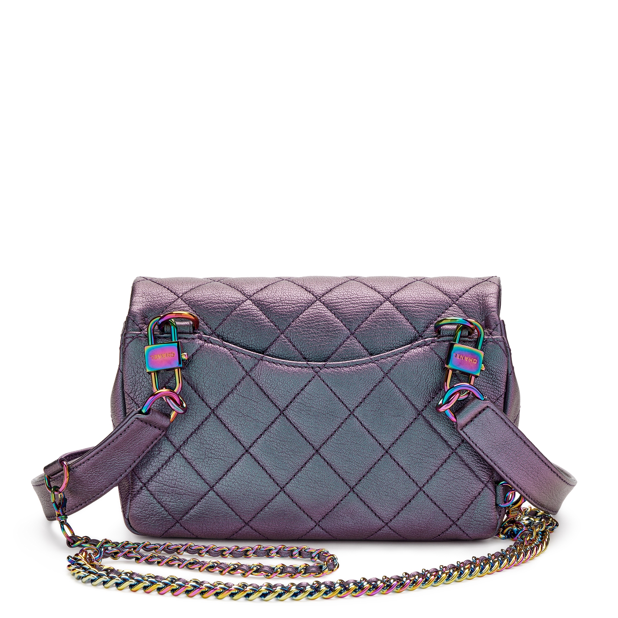 Chanel Purple Iridescent Quilted Goatskin Small Double Carry Waist