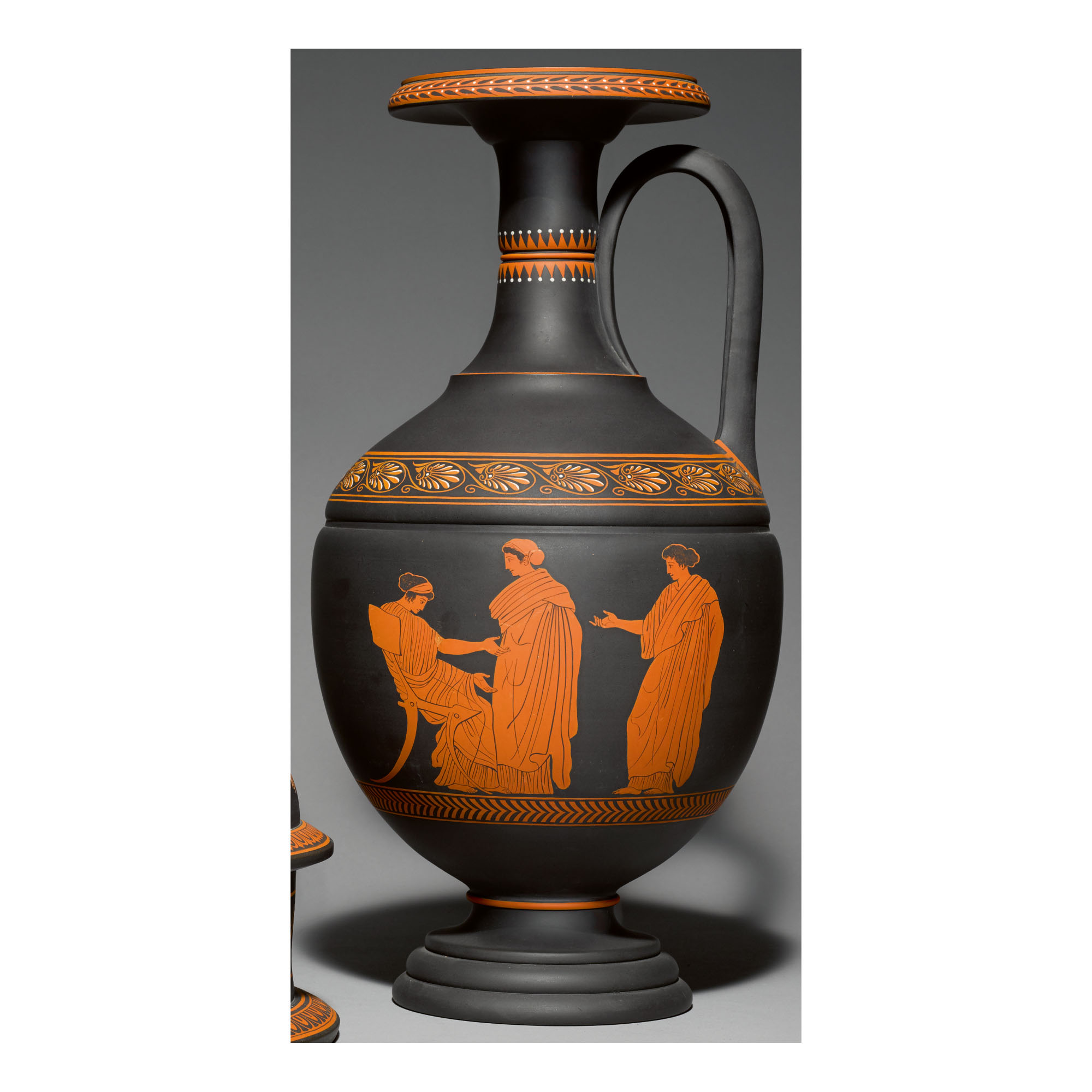 A WEDGWOOD BLACK BASALT 'ENCAUSTIC'DECORATED AMPHORA VASE CIRCA 1800