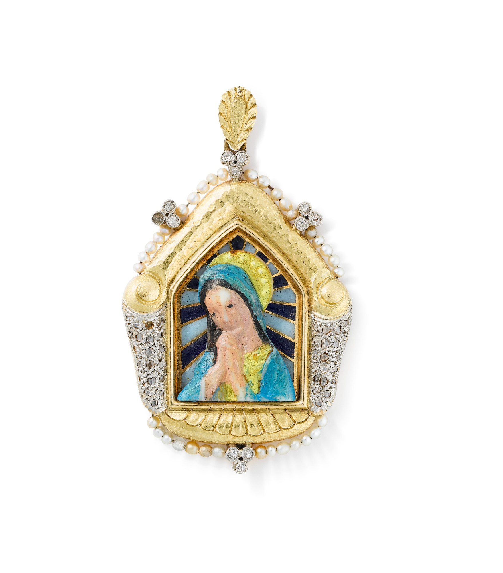 Pendentif Ouvrant Ancien En Pomponne Avec Perles Fines Et émail - Occasion Bon état