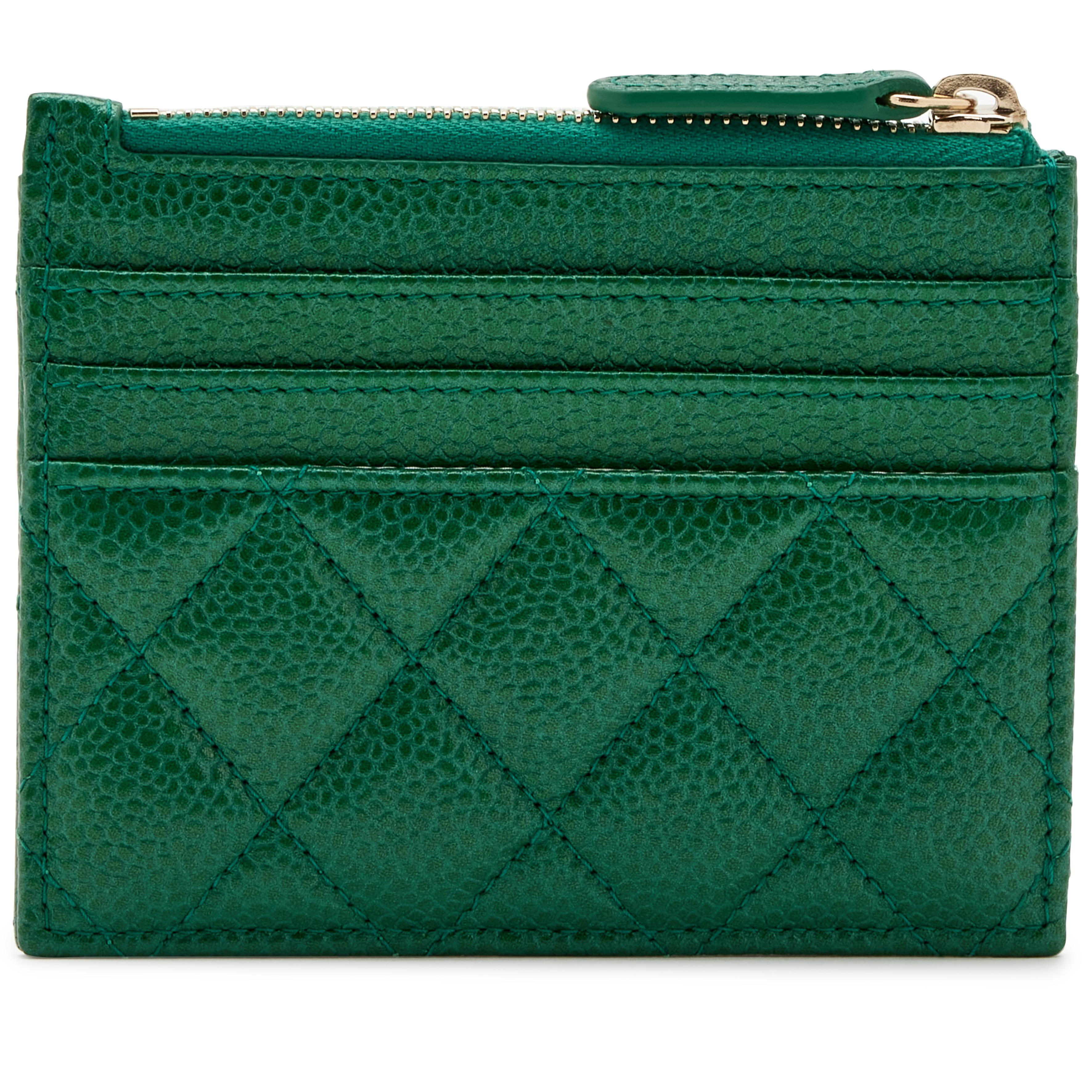 Chanel Metallic Pearly Green Quilted Caviar Classic Zip Card
