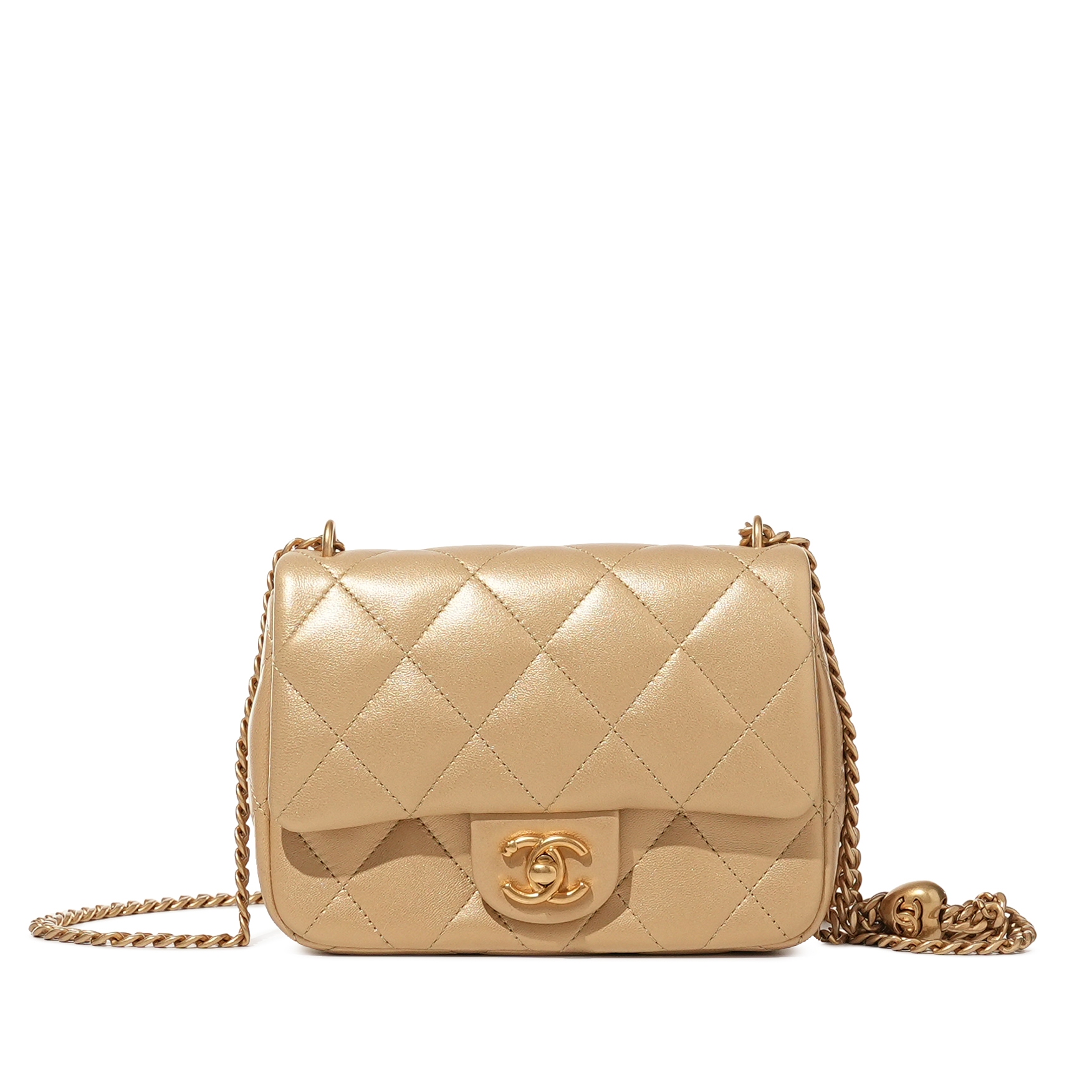 Chanel Gold Quilted Lambskin Heart Crush Mini Flap Bag Aged Gold