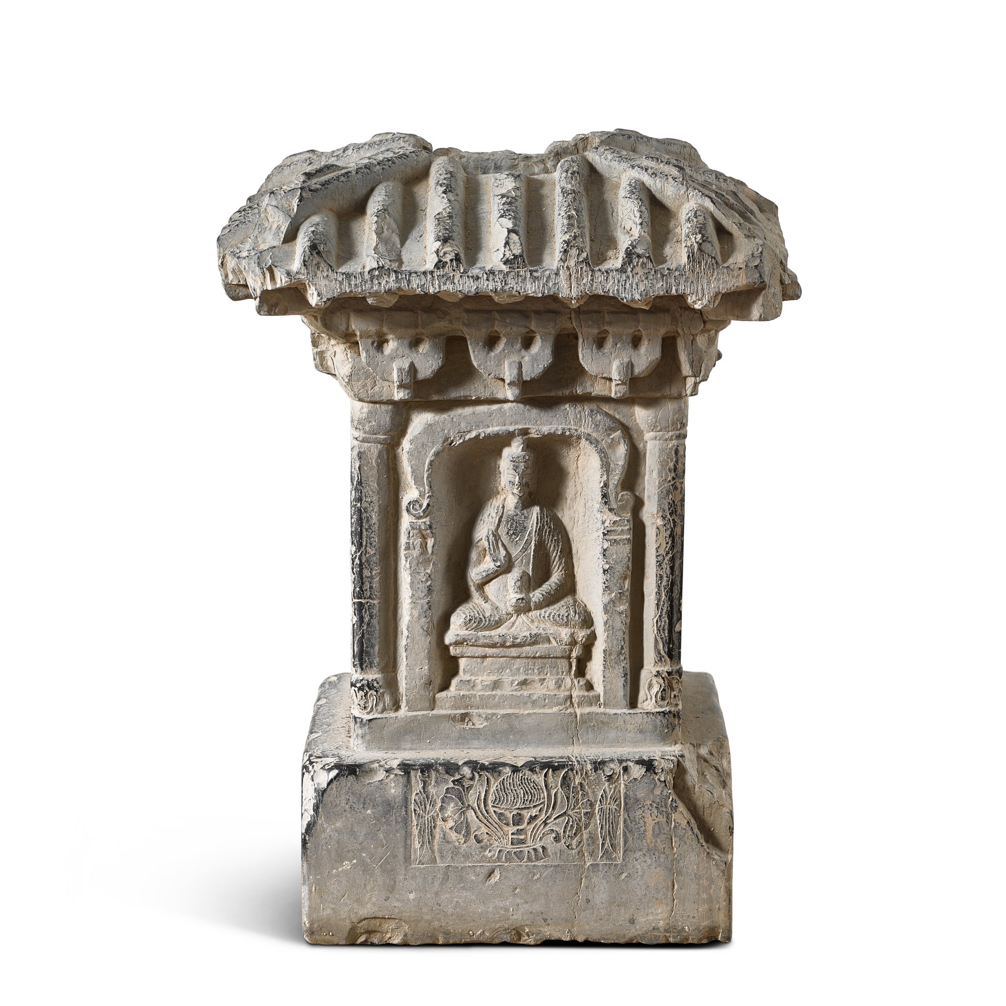 A black stone Buddhist votive stele, Northern Wei dynasty 北魏 石雕佛幢台