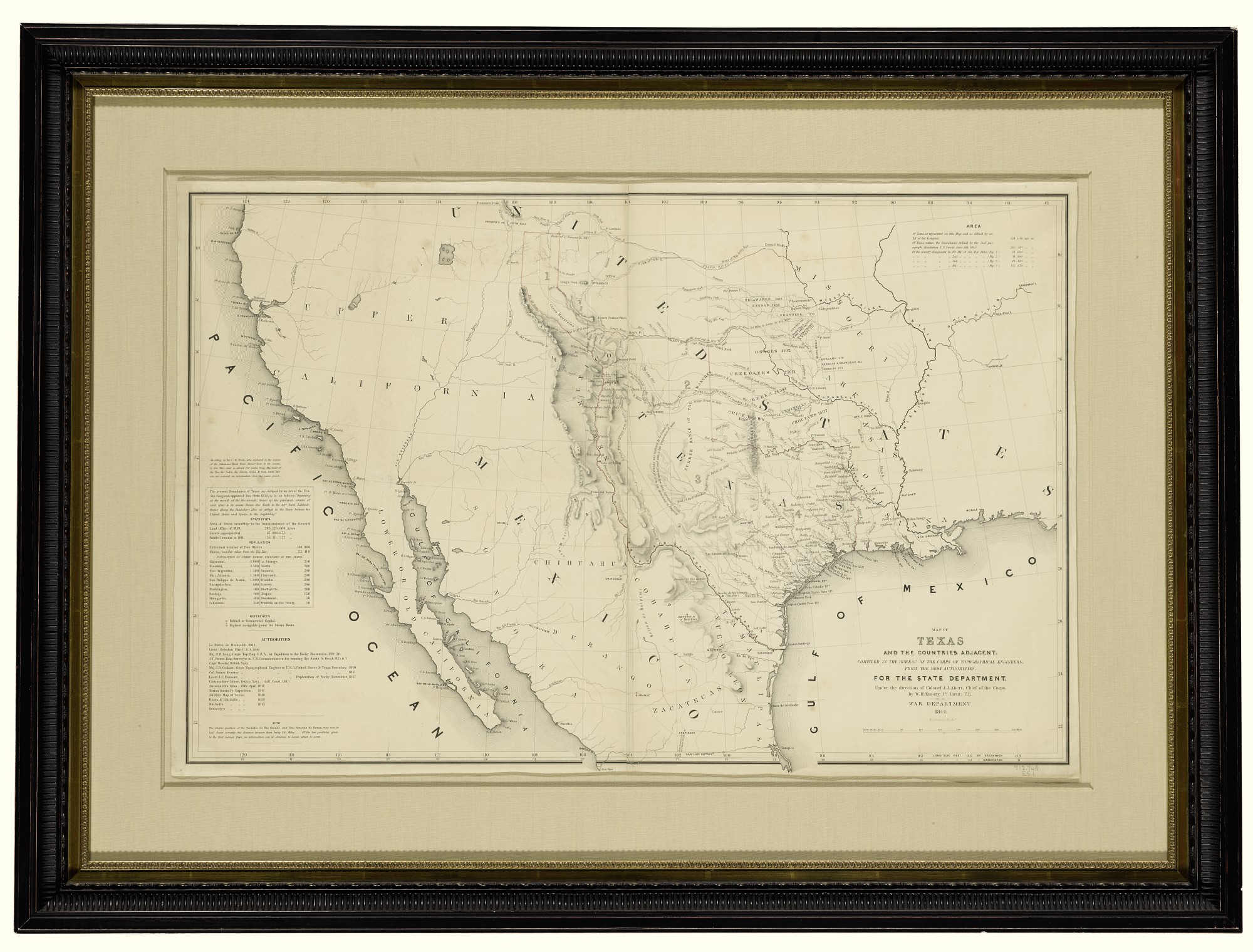 EMORY, WILLIAM H. Map of Texas and the Countries Adjacent Compiled