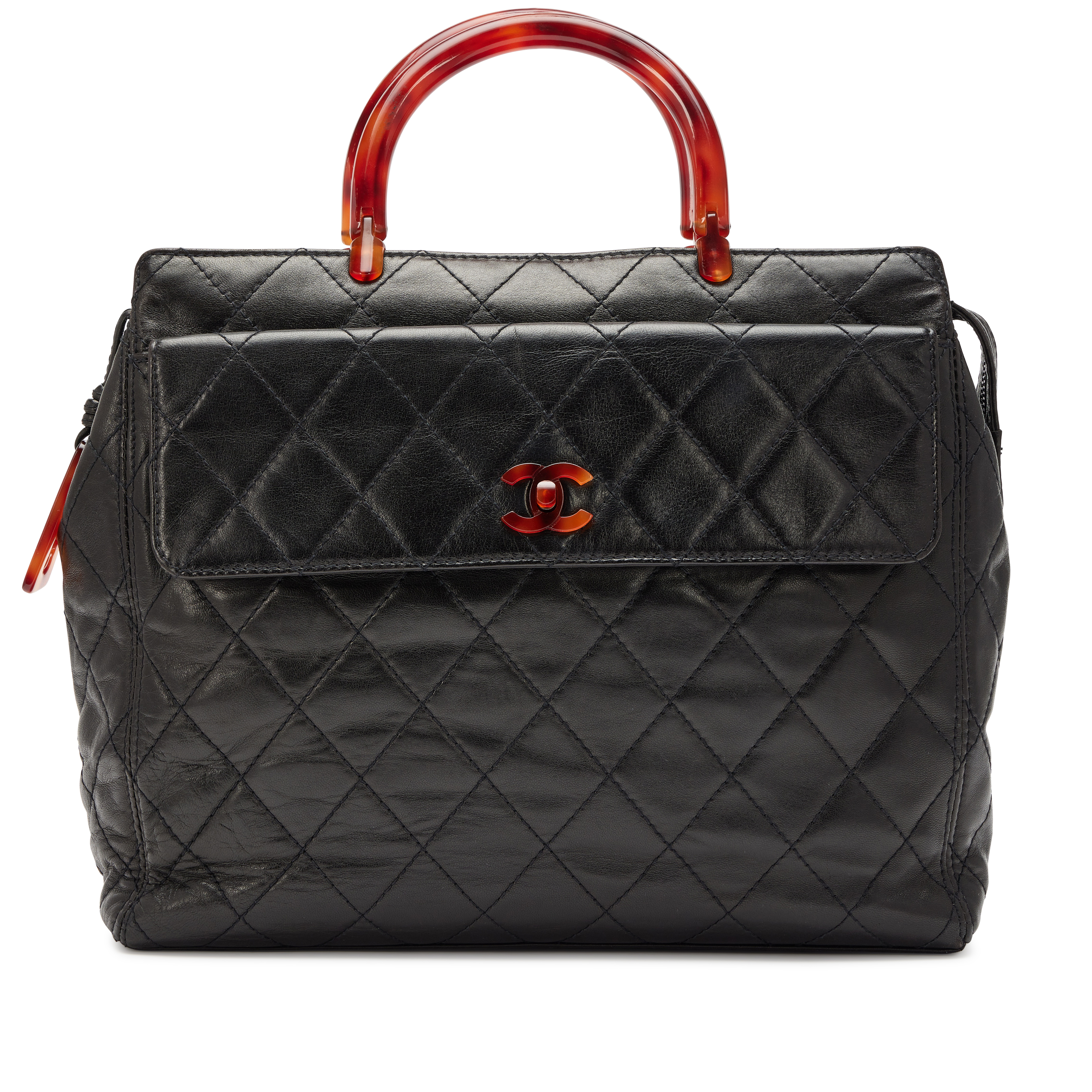 Chanel Vintage Black Quilted Lambskin Pocket Top Handle Tote