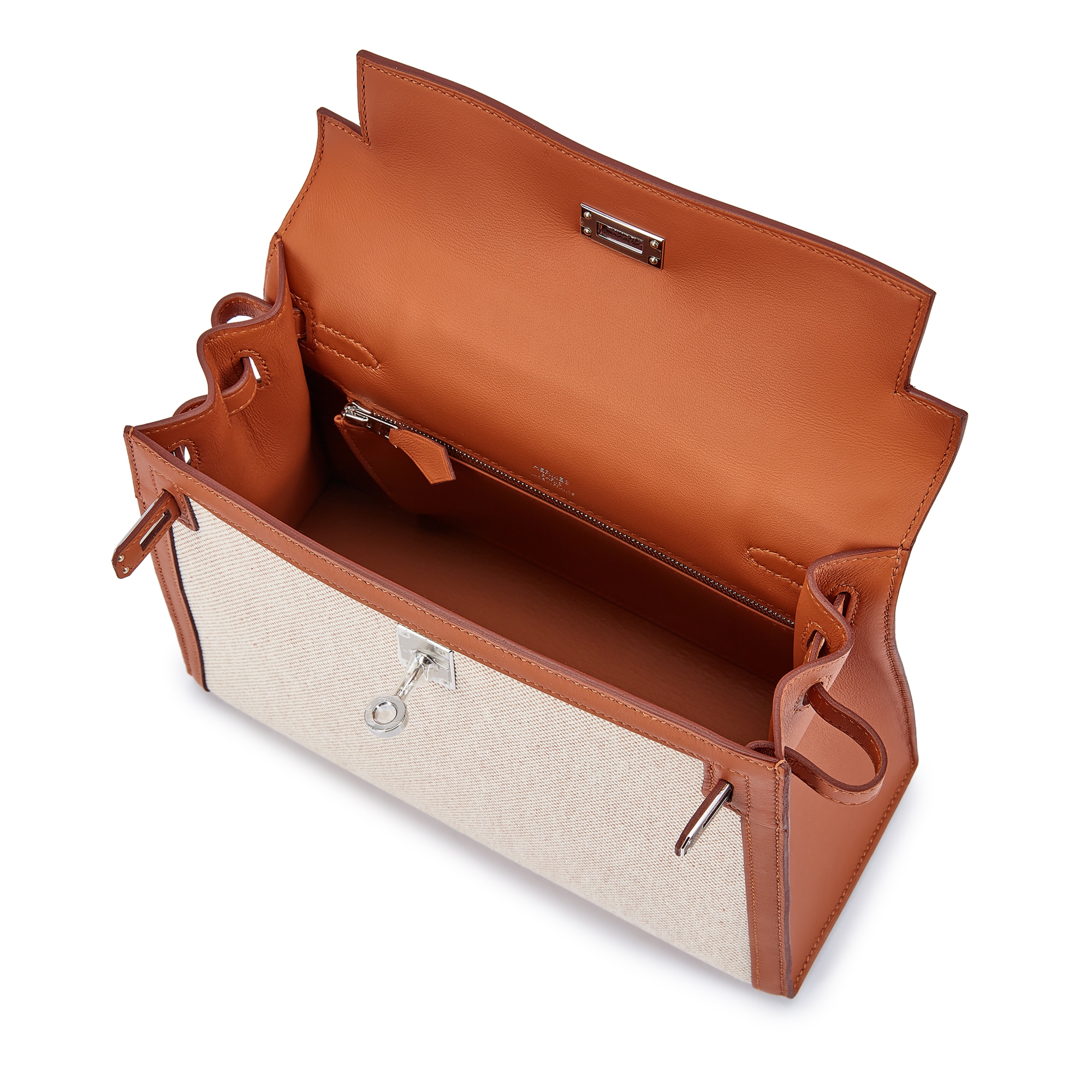 Hermès Gold Swift And Ecru Toile Quadrille Kelly 25 Sellier