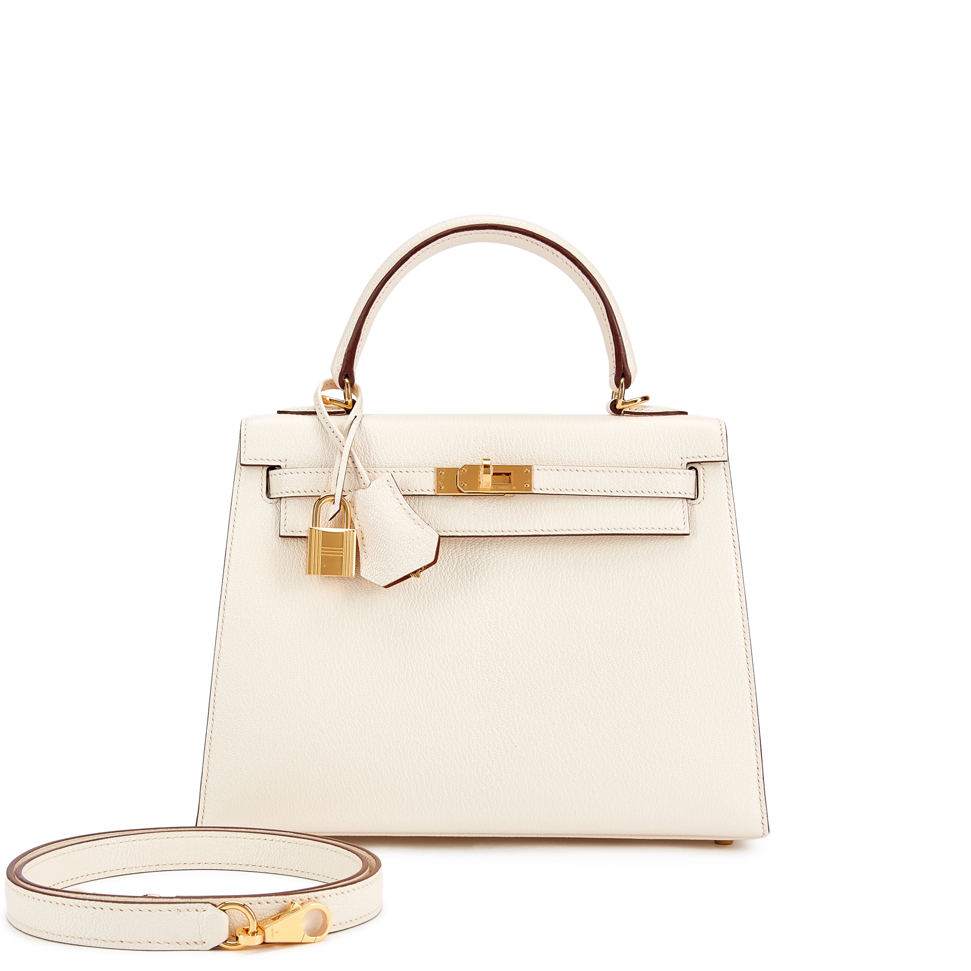 Hermès Nata And Gold Chèvre Mysore HSS Verso Kelly 25 Sellier Gold