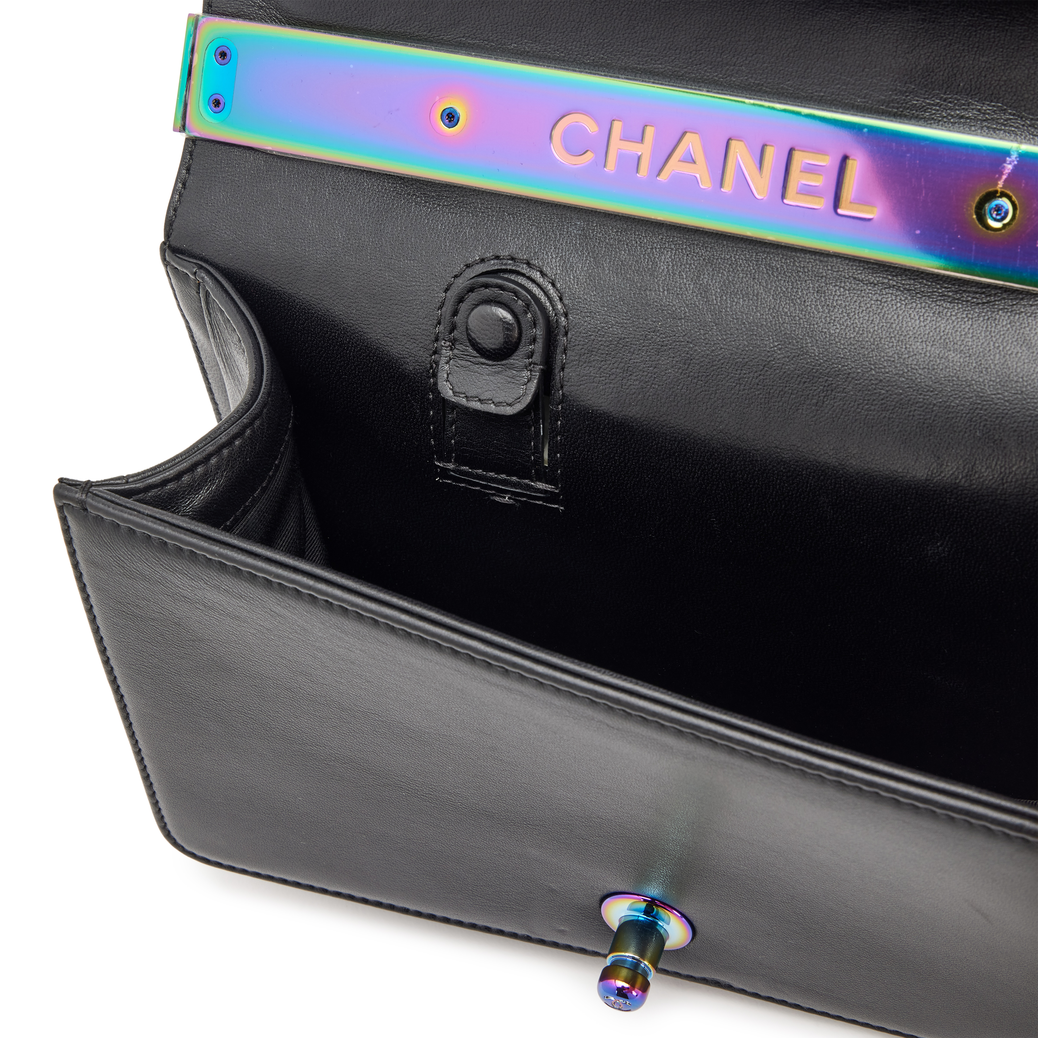 Chanel Black Lambskin LED Small Boy Bag Rainbow Hardware