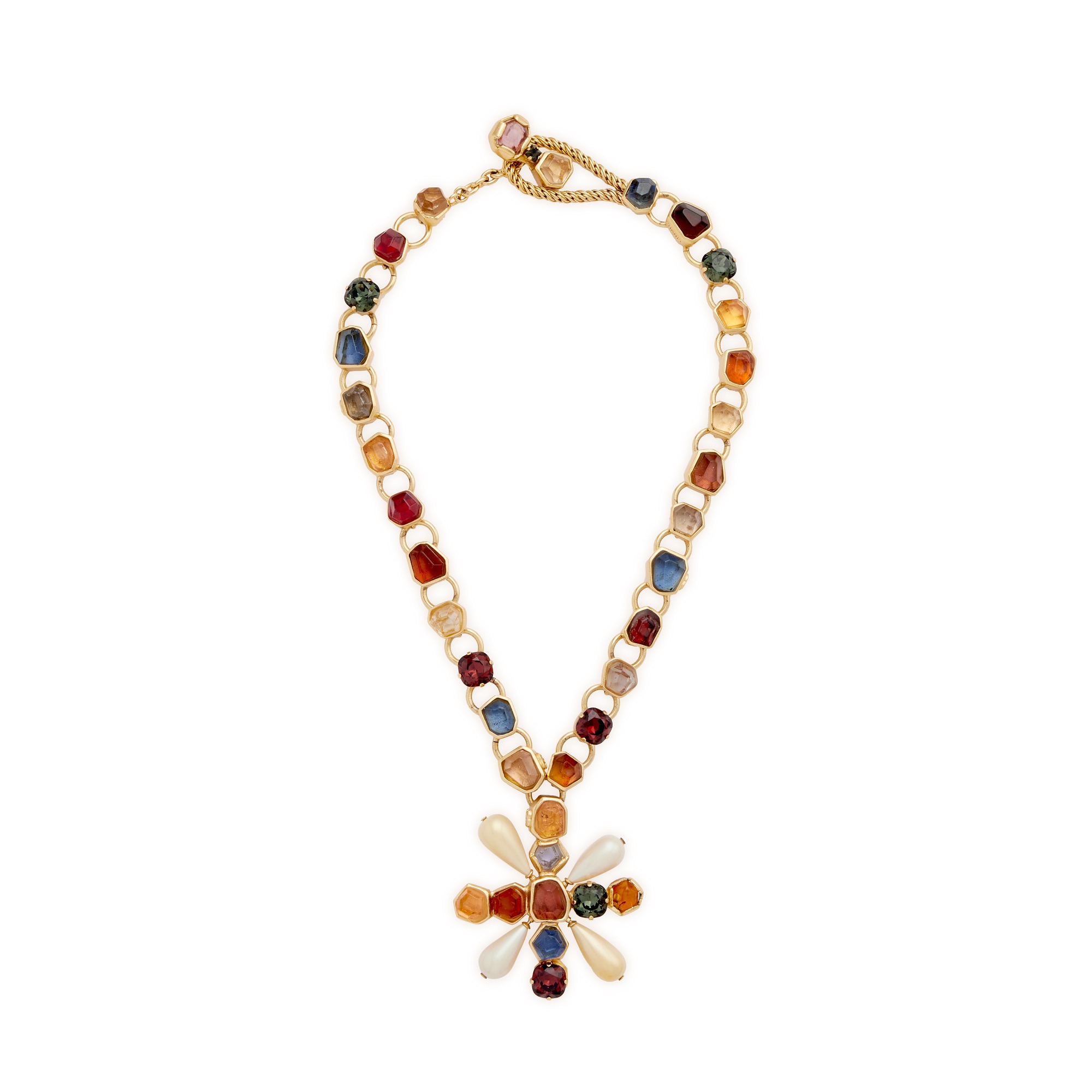Chanel Gold Metal, Rainbow Gripoix, And Imitation Pearl Maltese