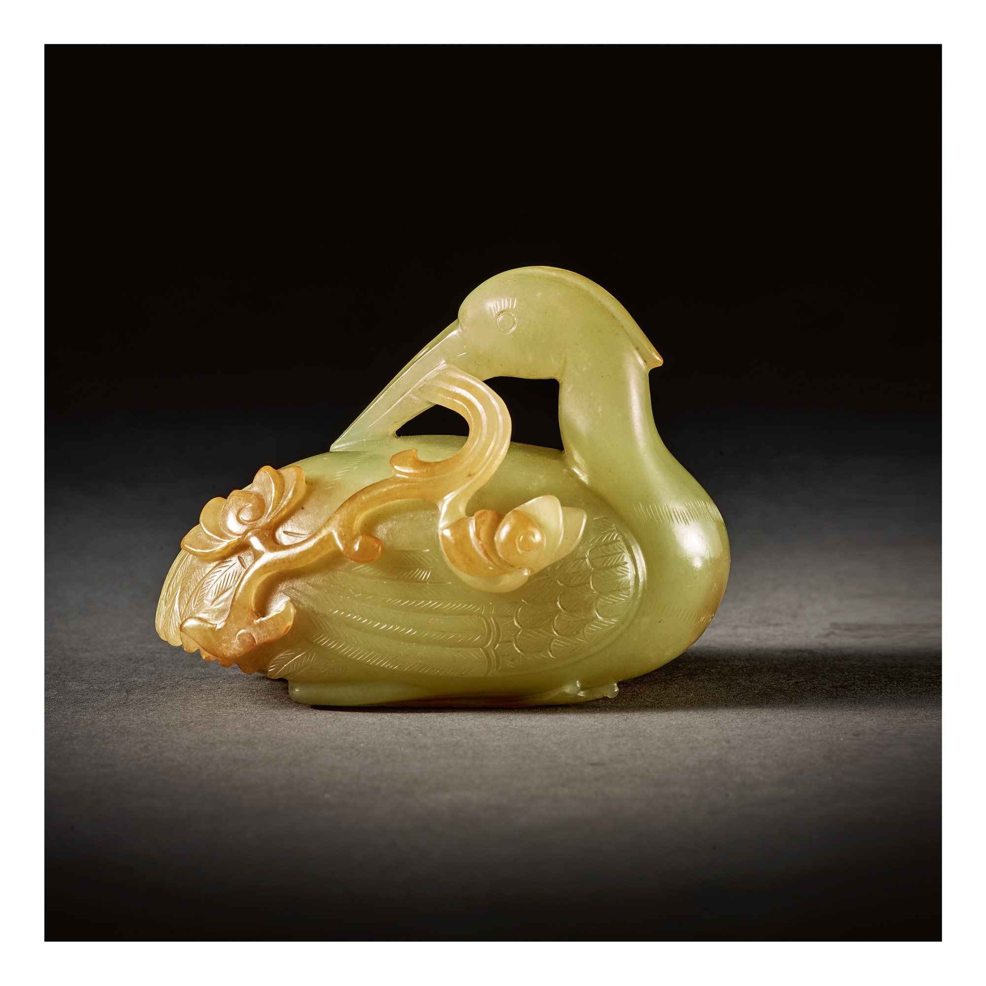 A SUPERB YELLOW RUSSET JADE CARVING OF AN EGRET, QING DYNASTY, QIANLONG ...