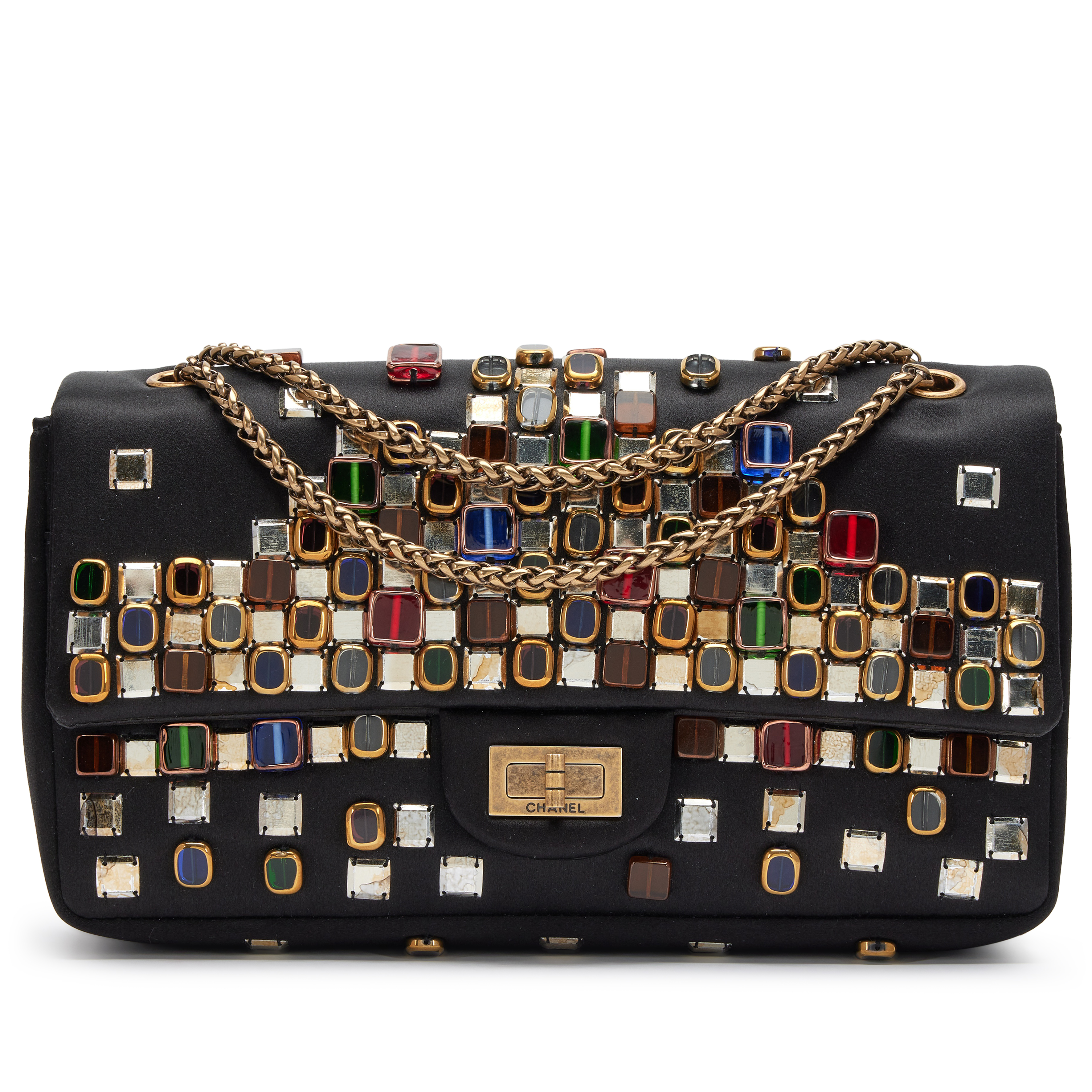 Chanel Black Satin Paris-Byzance Gripoix Bijoux 2.55 Reissue 225
