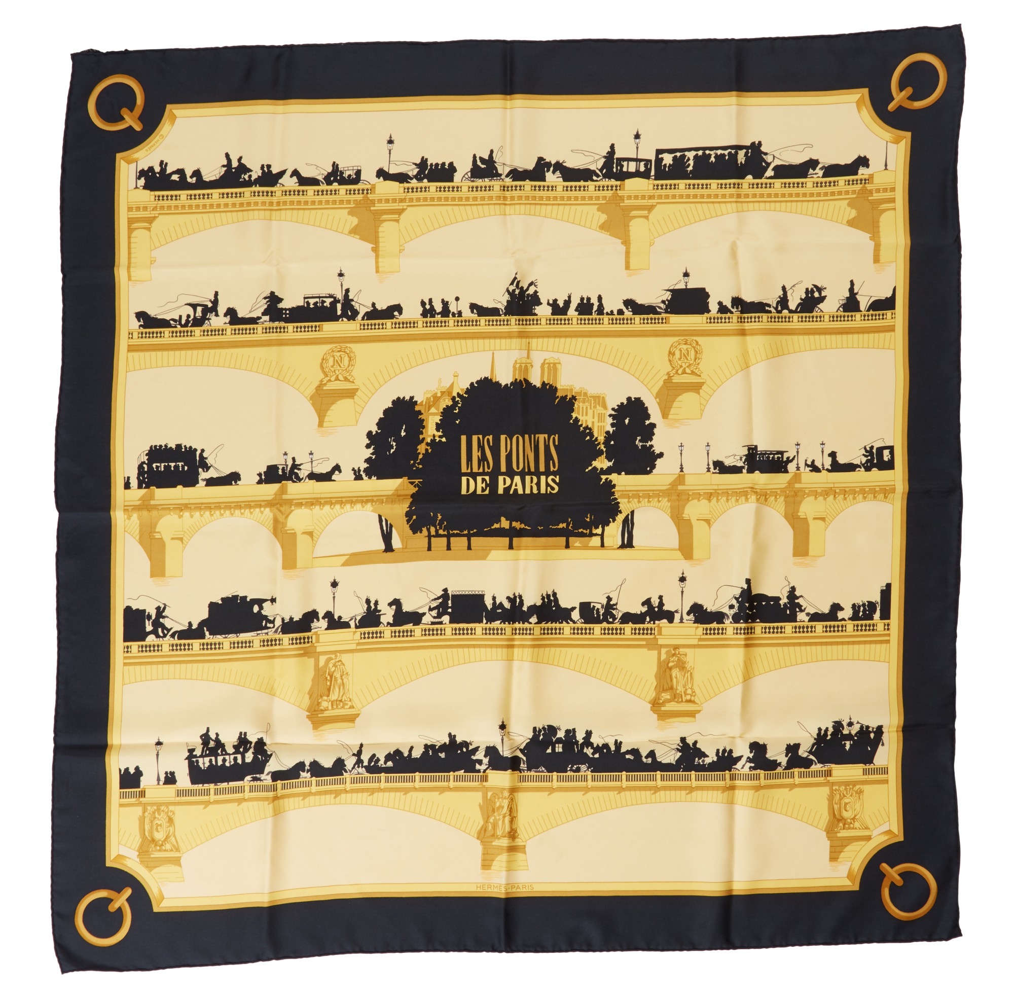 Hermès Multicolor Silk Les Ponts De Paris By Hugo Grygkar Scarf 90